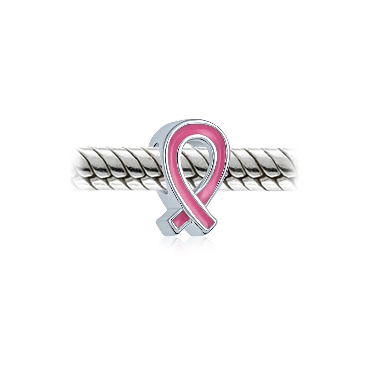 SET OF 3 Pink Ribbon Breast Cancer Survivor Charm Bead - Sterling Silver Jewelry - Image 3