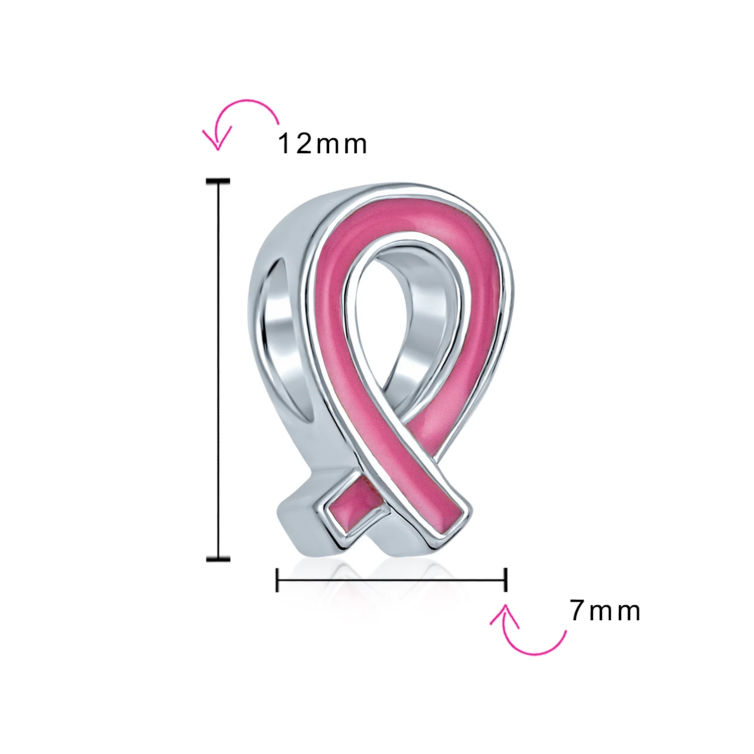 SET OF 3 Pink Ribbon Breast Cancer Survivor Charm Bead - Sterling Silver Jewelry - Image 4