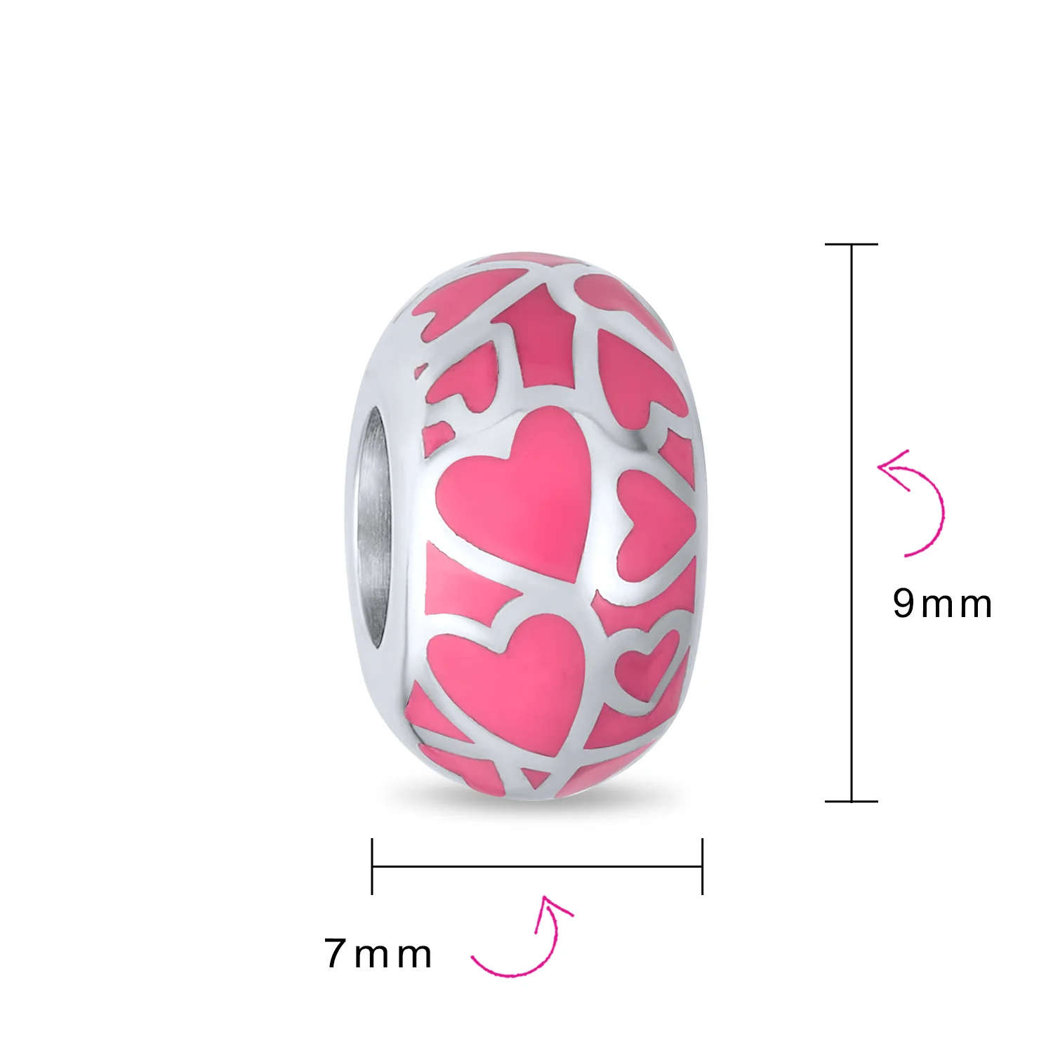 Set of 2 Sterling Silver Pink Heart Murano Glass Charm Bead for European Bracelets - Image 3
