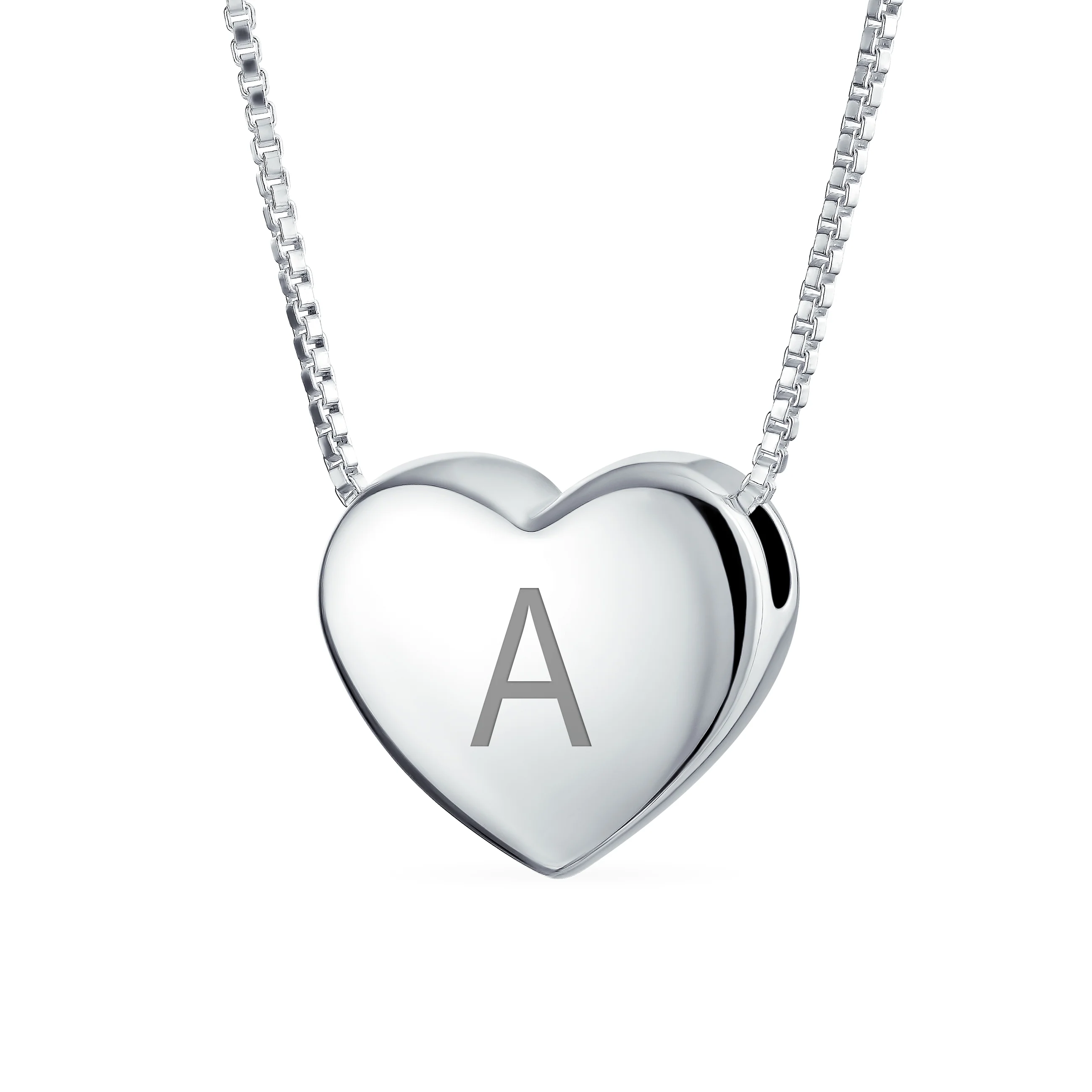 Plain Simple Alphabet A-Z Monogram Heart Pendant Necklace Sterling Silver