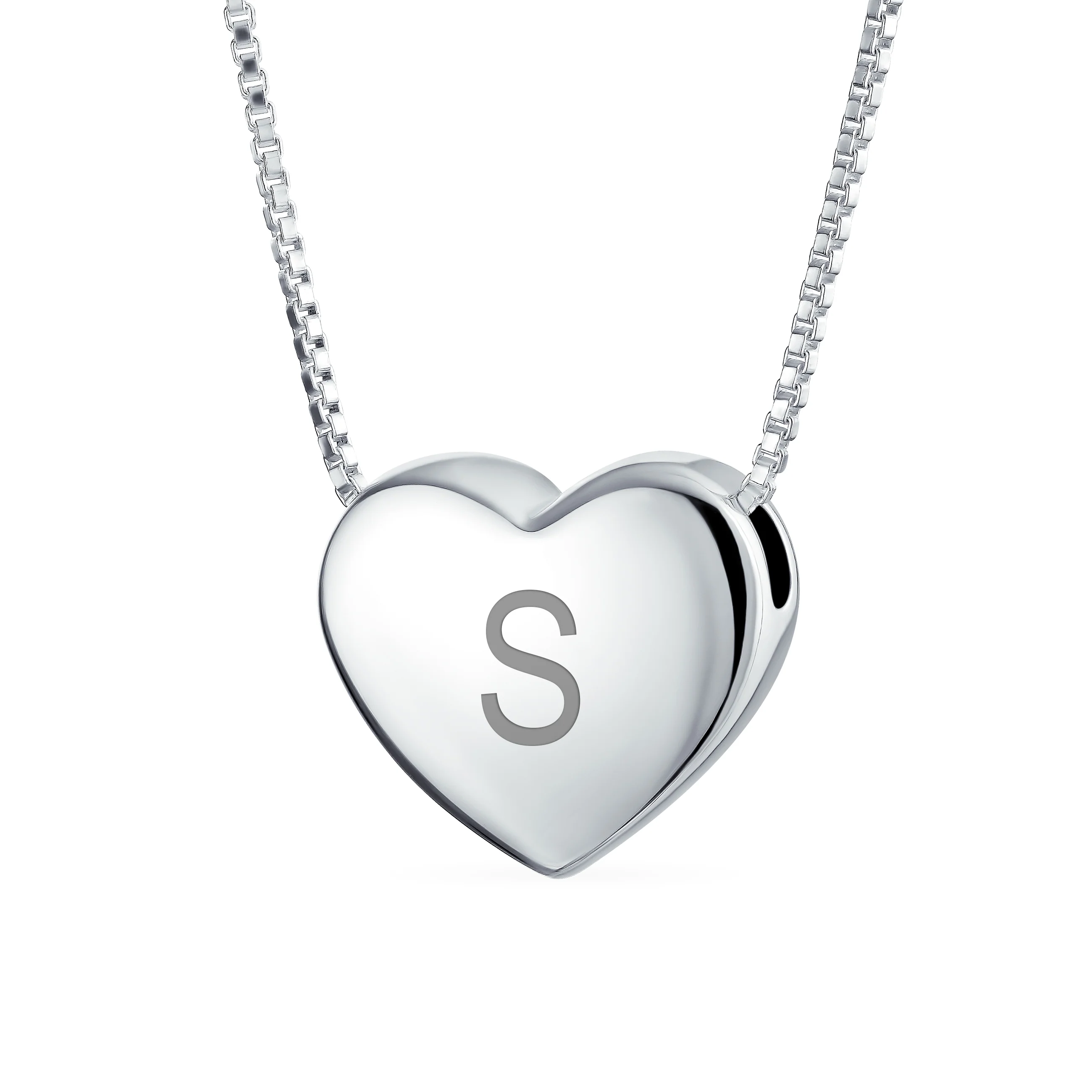 Plain Simple Alphabet A-Z Monogram Heart Pendant Necklace Sterling Silver - Image 19