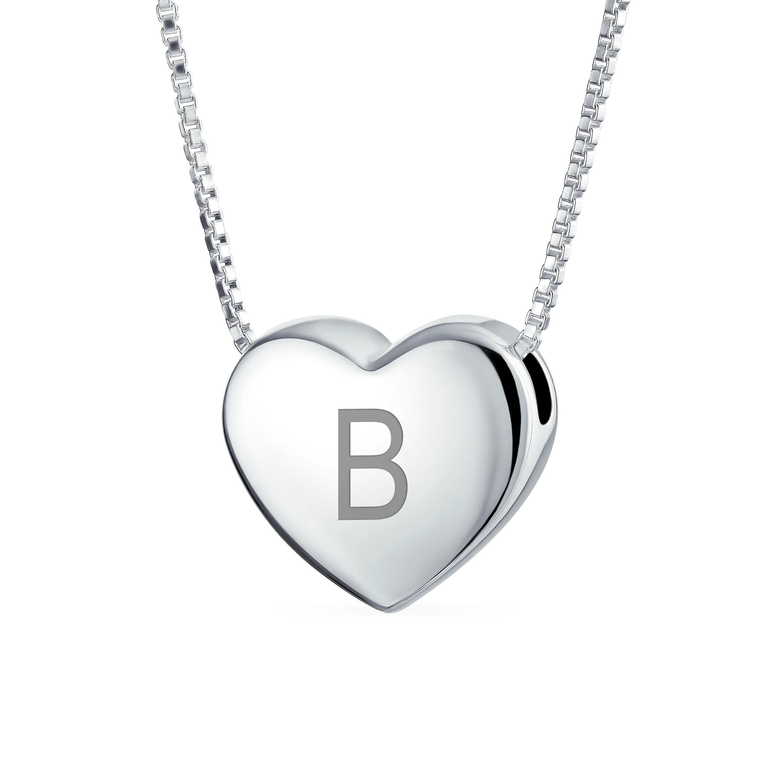 Plain Simple Alphabet A-Z Monogram Heart Pendant Necklace Sterling Silver - Image 2
