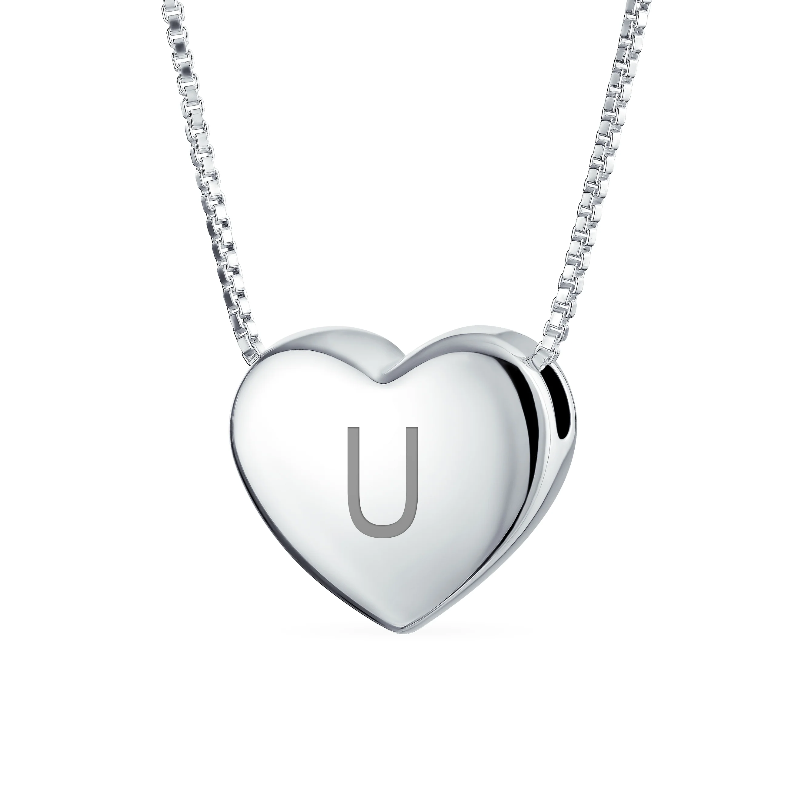 Plain Simple Alphabet A-Z Monogram Heart Pendant Necklace Sterling Silver - Image 21