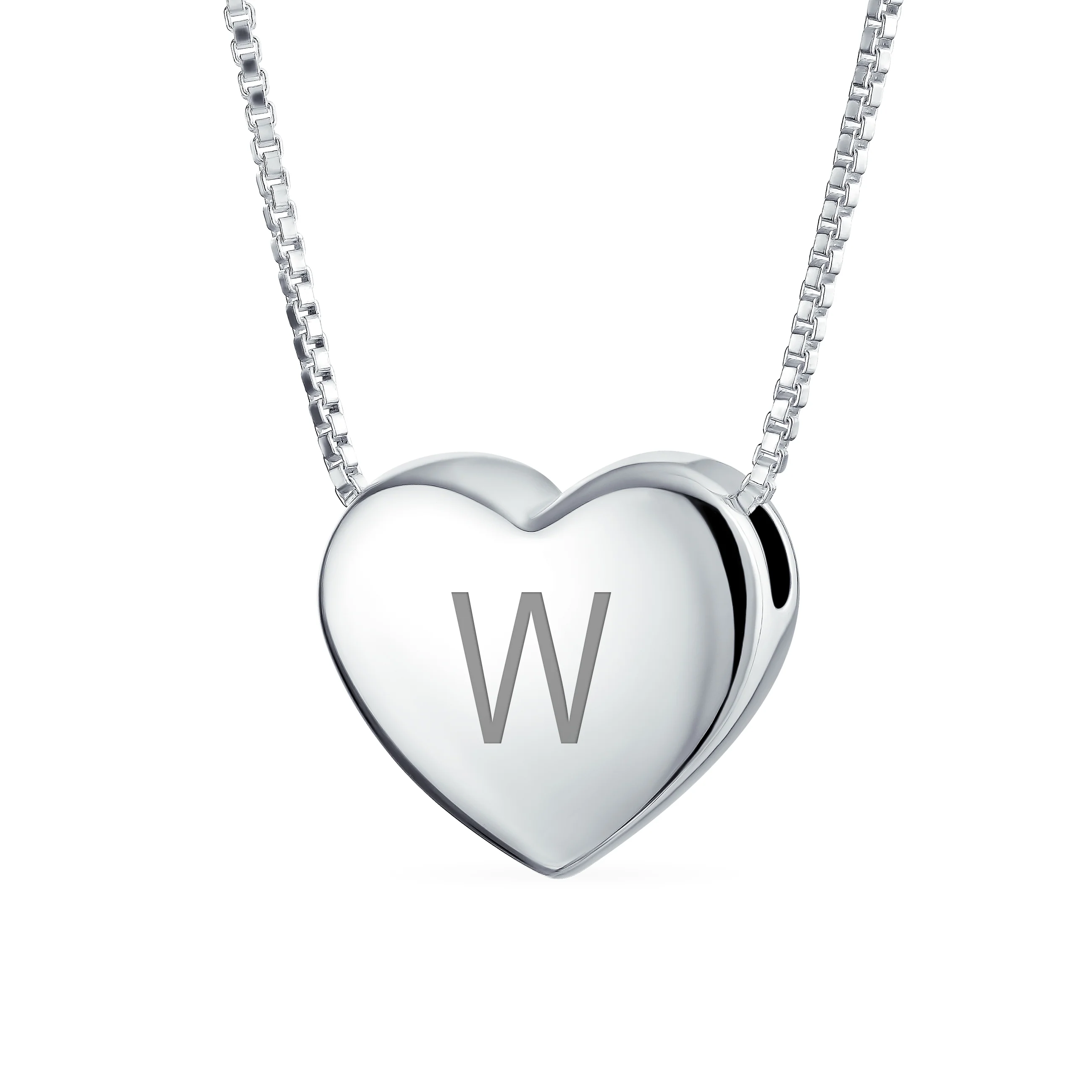 Plain Simple Alphabet A-Z Monogram Heart Pendant Necklace Sterling Silver - Image 23