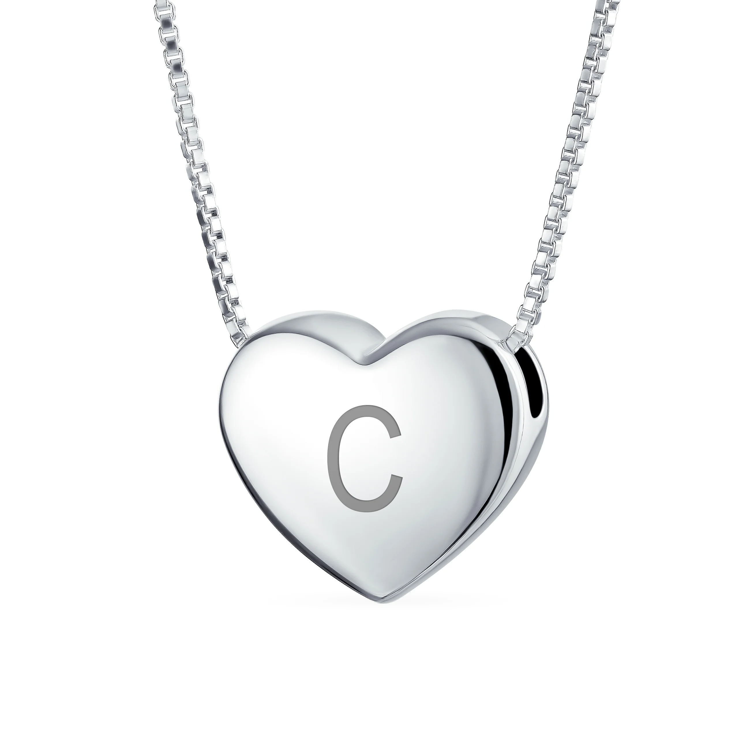 Plain Simple Alphabet A-Z Monogram Heart Pendant Necklace Sterling Silver - Image 3
