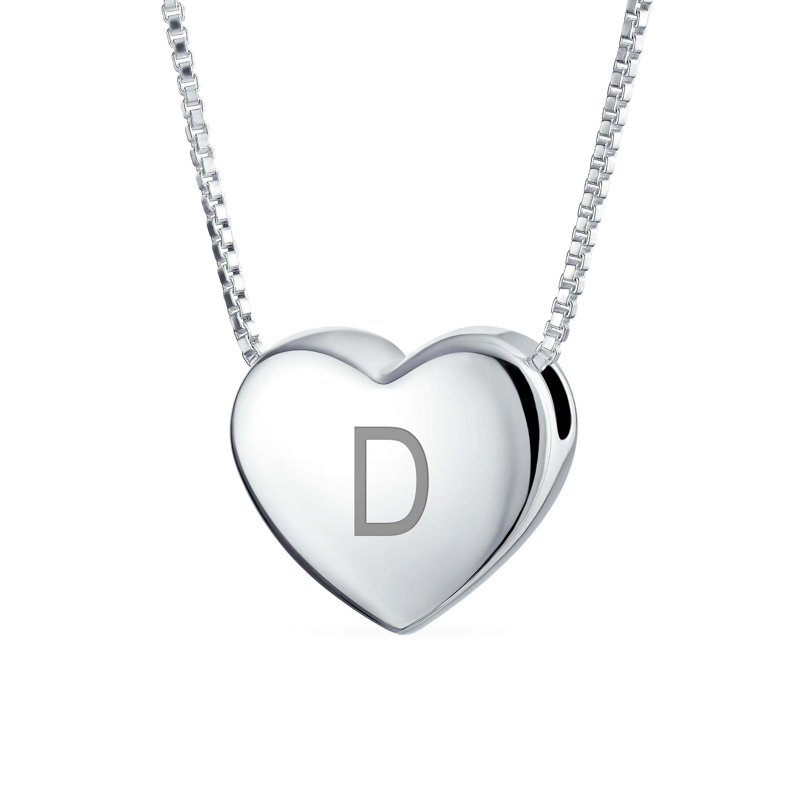 Plain Simple Alphabet A-Z Monogram Heart Pendant Necklace Sterling Silver - Image 4