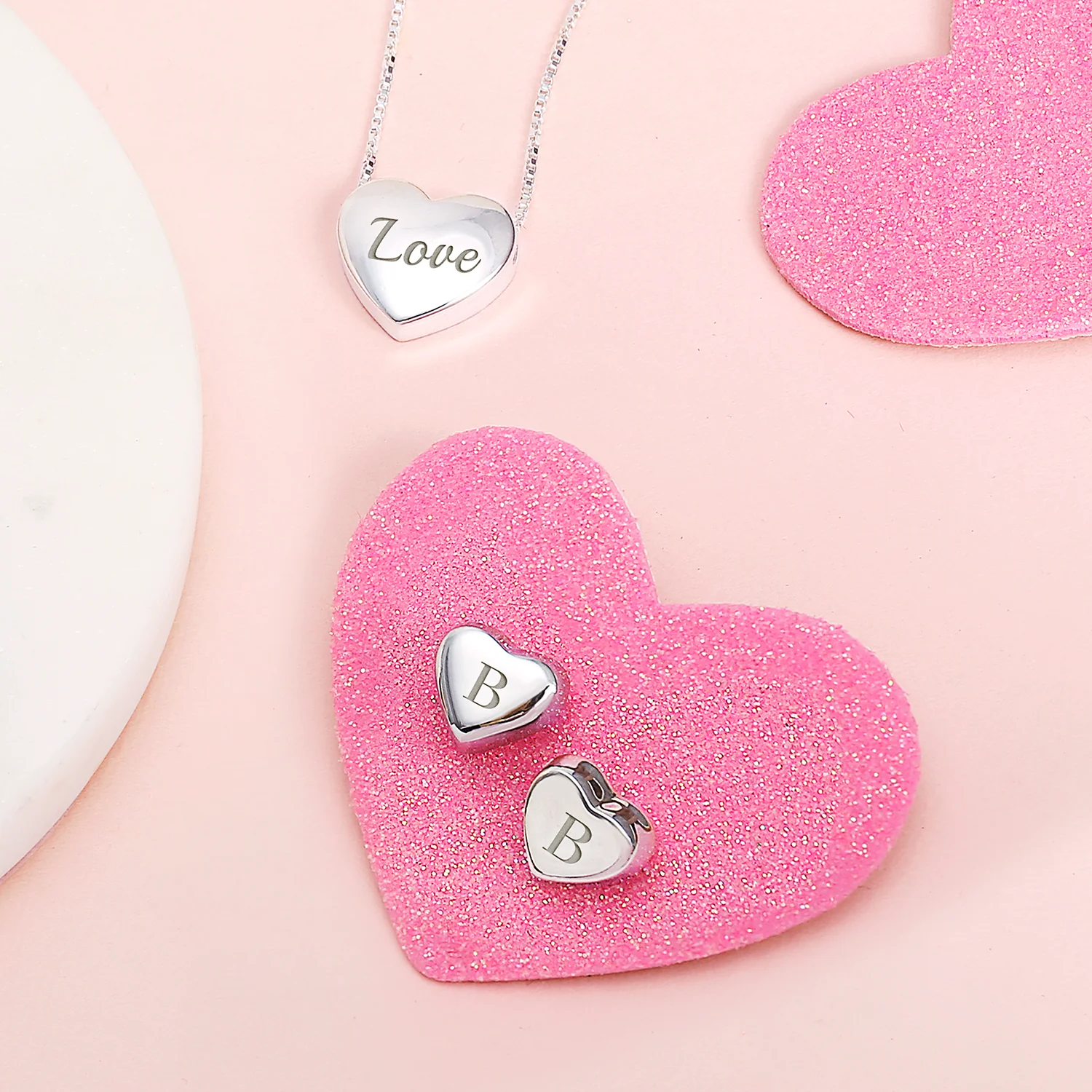 Plain Alphabet Initial Heart Pendant Necklace in Sterling Silver A-AZ Monogram - Image 5
