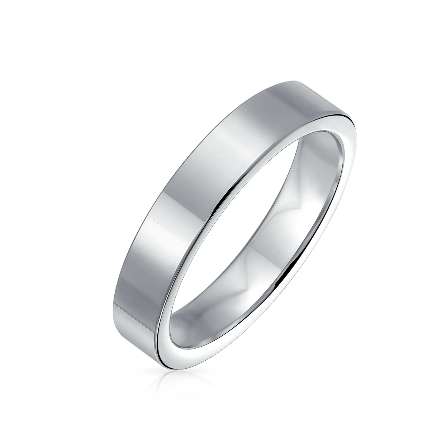 Plain Flat Cigar Titanium Wedding Band Ring Men Silver Tone