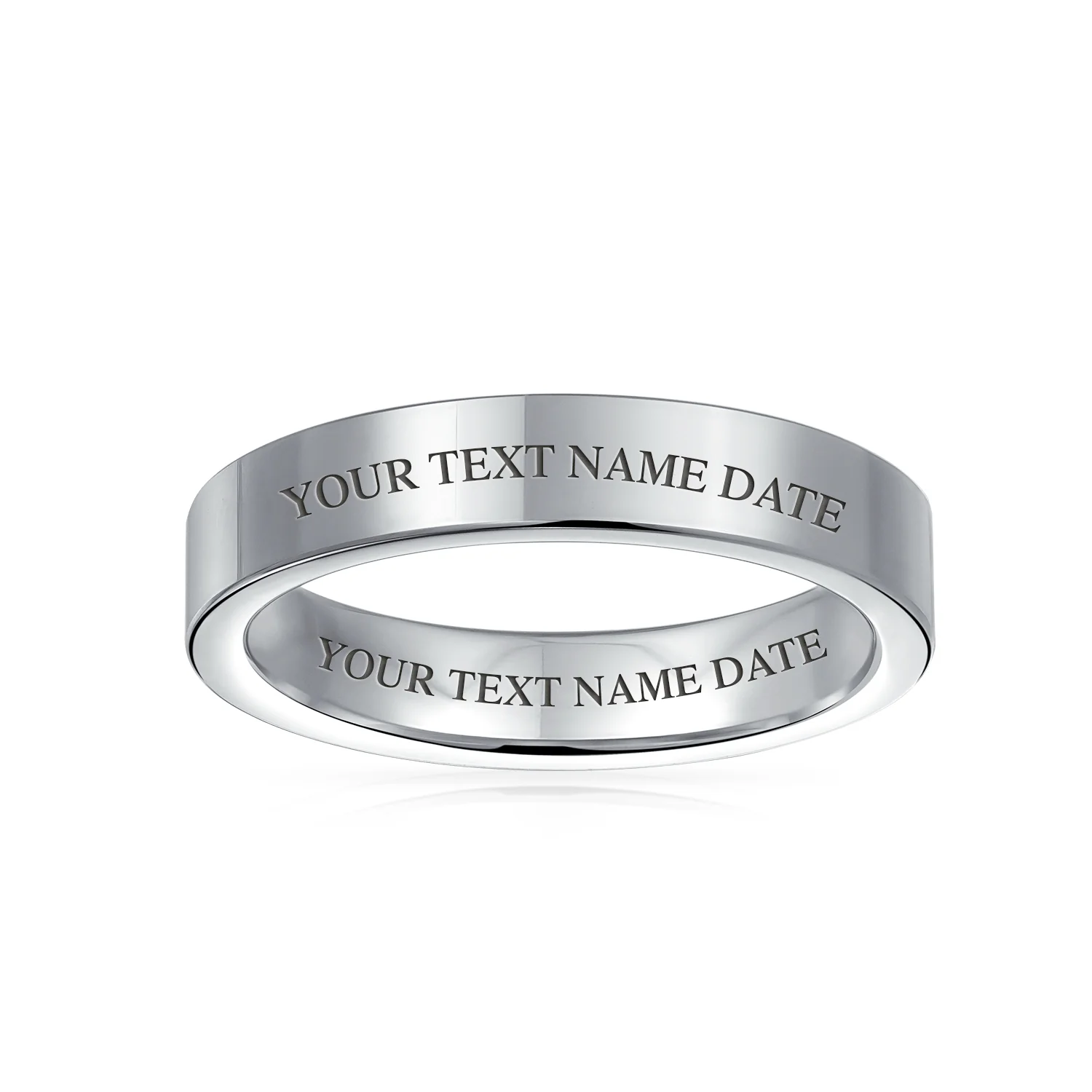 Plain Flat Cigar Titanium Wedding Band Ring Men Silver Tone - Image 3
