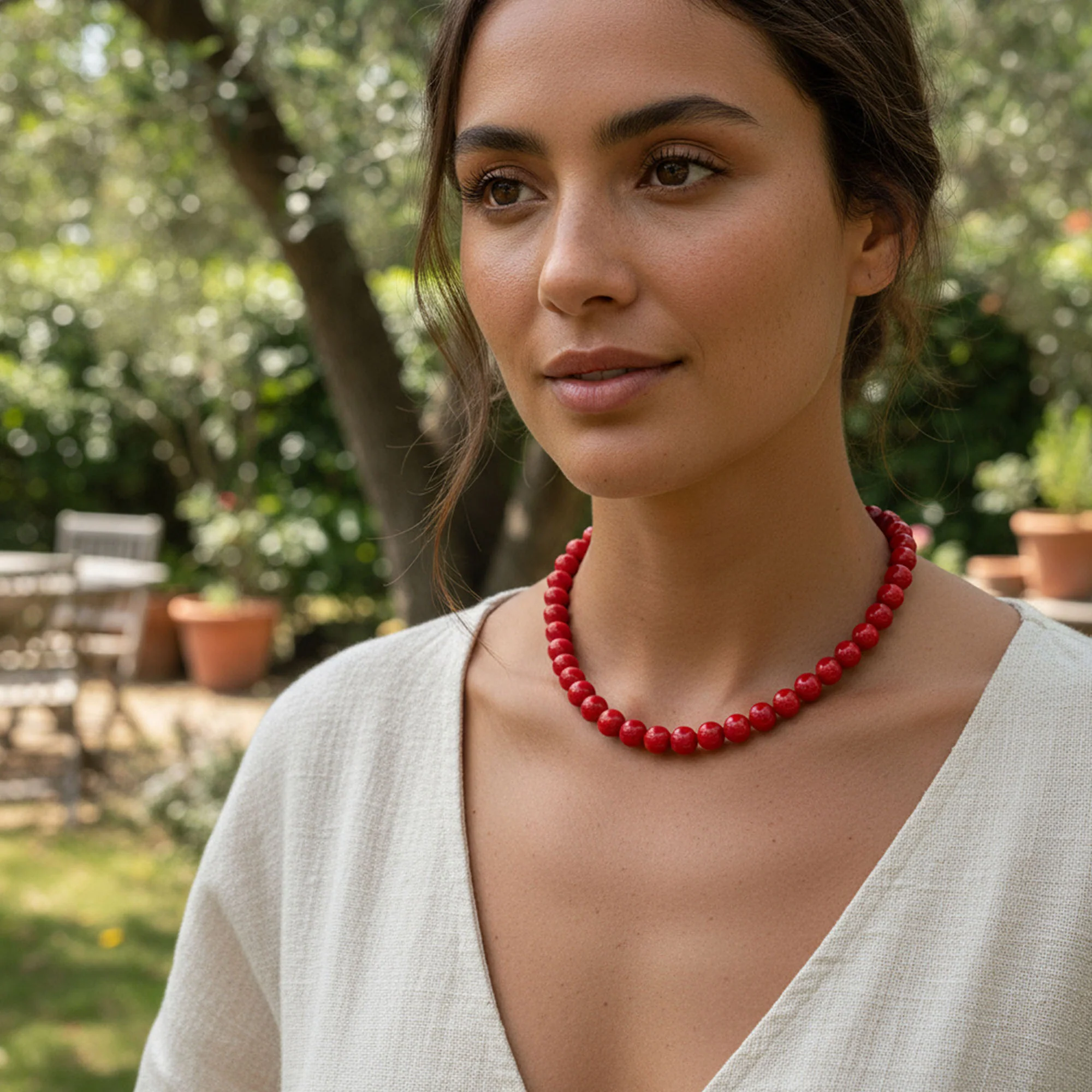 Semi-Precious Natural Red Calcite Stone 10MM Bead Ball Strand Necklace 16-19 Inch - Image 3