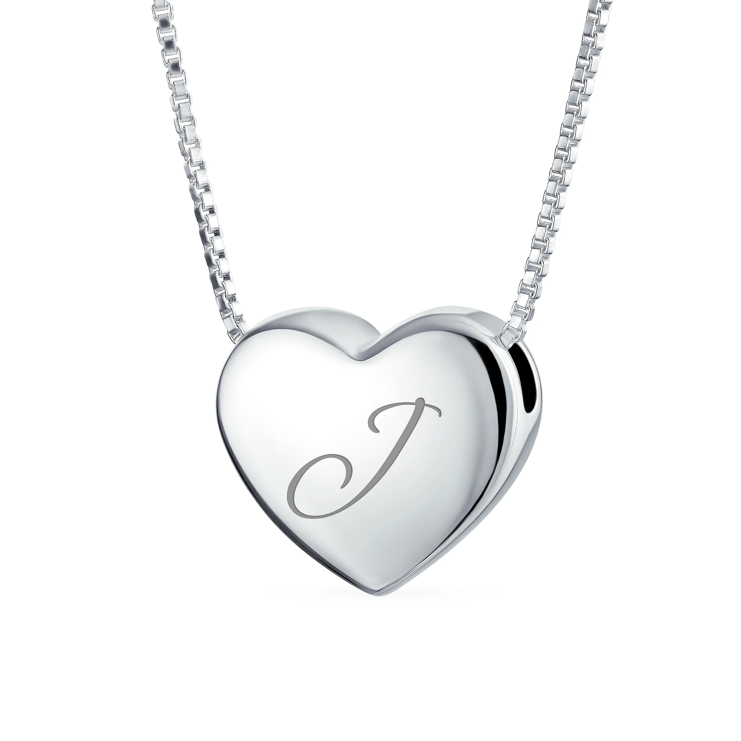Plain Simple Script Alphabet A-Z Monogram Heart Pendant Necklace Sterling Silver - Image 10