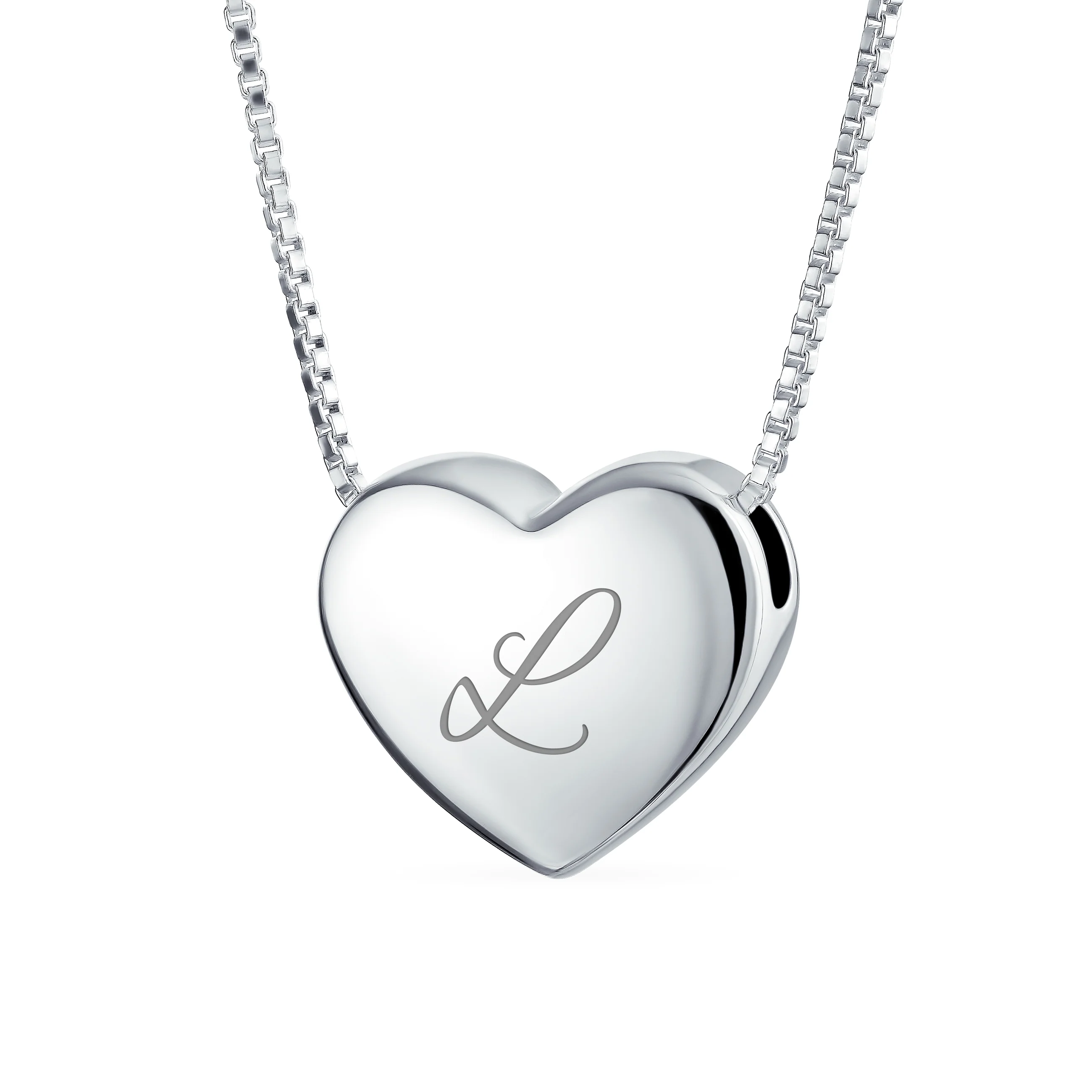 Plain Simple Script Alphabet A-Z Monogram Heart Pendant Necklace Sterling Silver - Image 12
