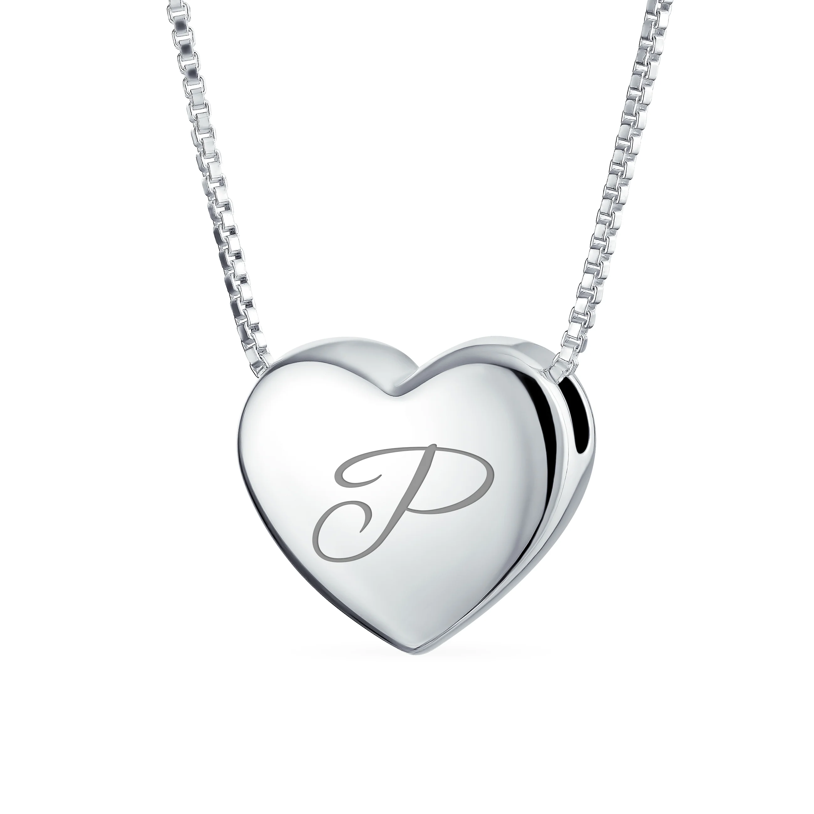 Plain Simple Script Alphabet A-Z Monogram Heart Pendant Necklace Sterling Silver - Image 16