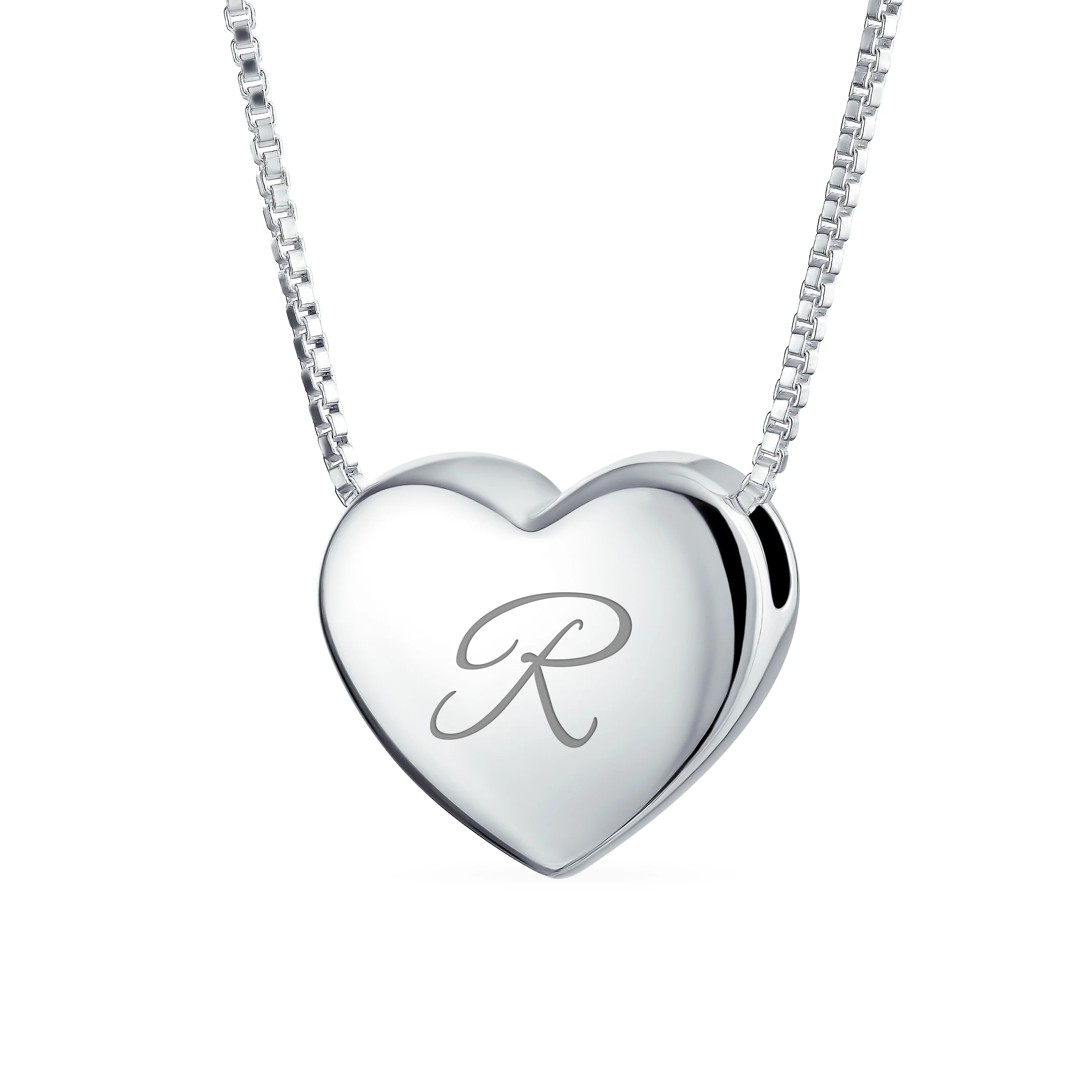 Plain Simple Script Alphabet A-Z Monogram Heart Pendant Necklace Sterling Silver - Image 18