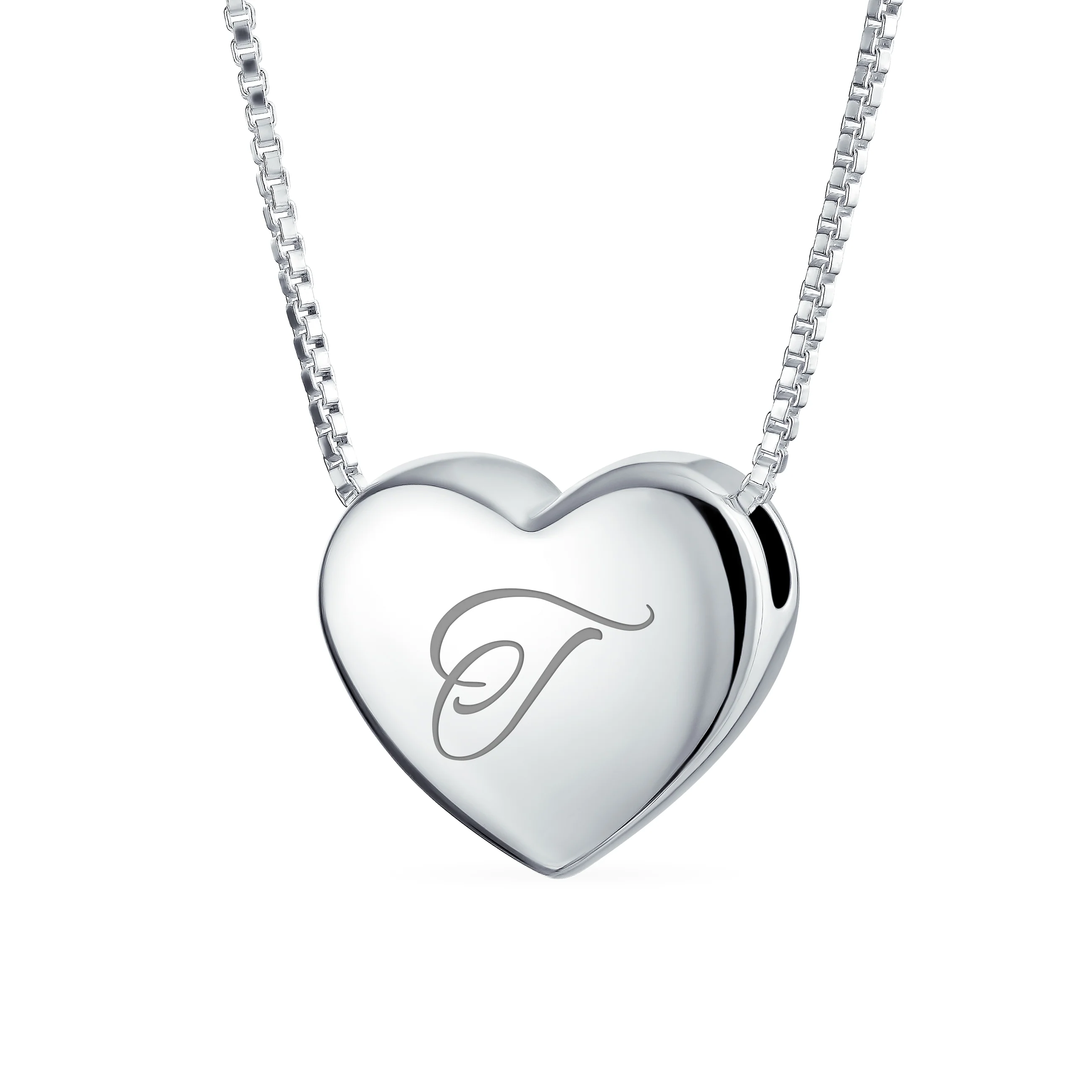 Plain Simple Script Alphabet A-Z Monogram Heart Pendant Necklace Sterling Silver - Image 20