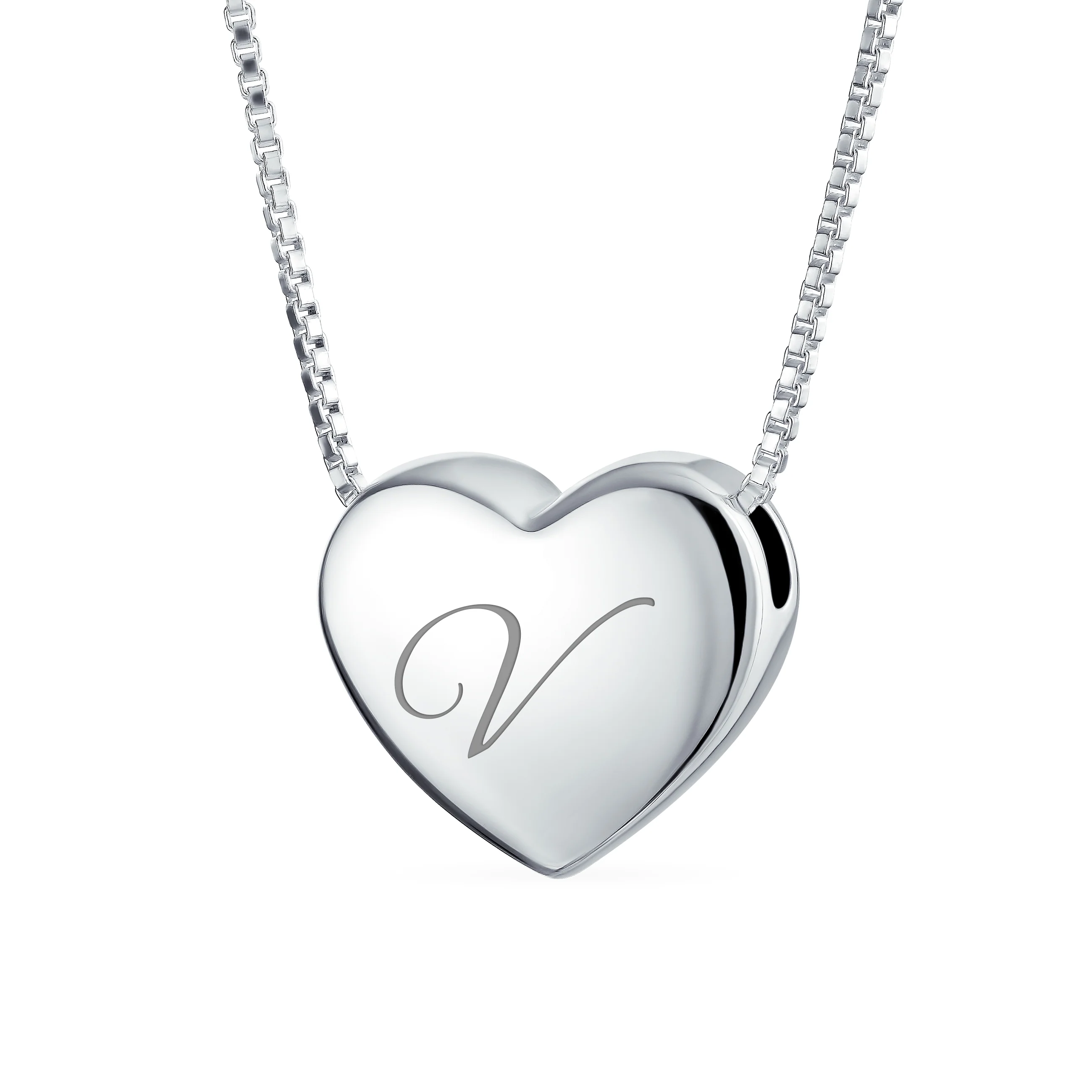 Plain Simple Script Alphabet A-Z Monogram Heart Pendant Necklace Sterling Silver - Image 22