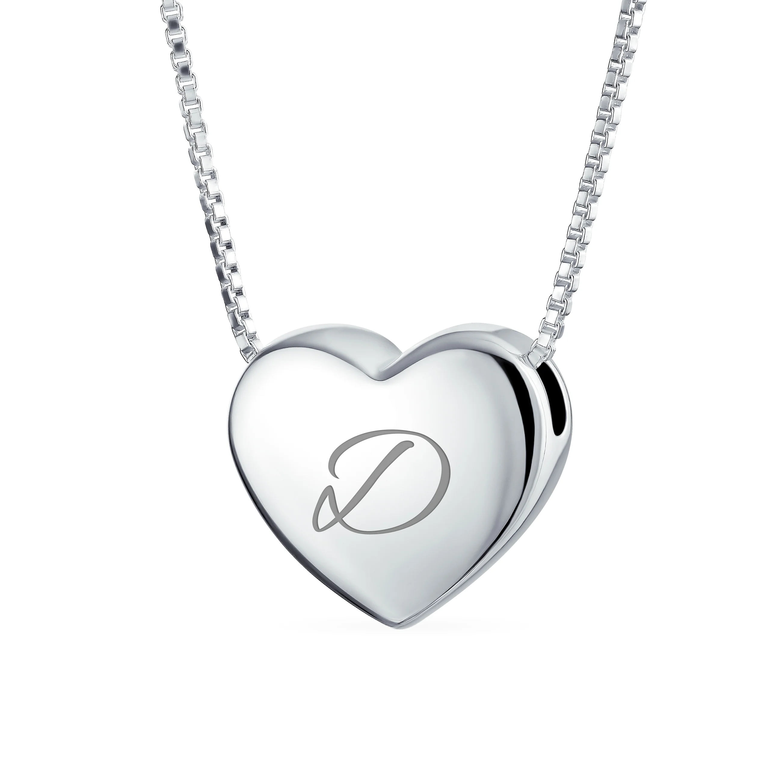 Plain Simple Script Alphabet A-Z Monogram Heart Pendant Necklace Sterling Silver - Image 4