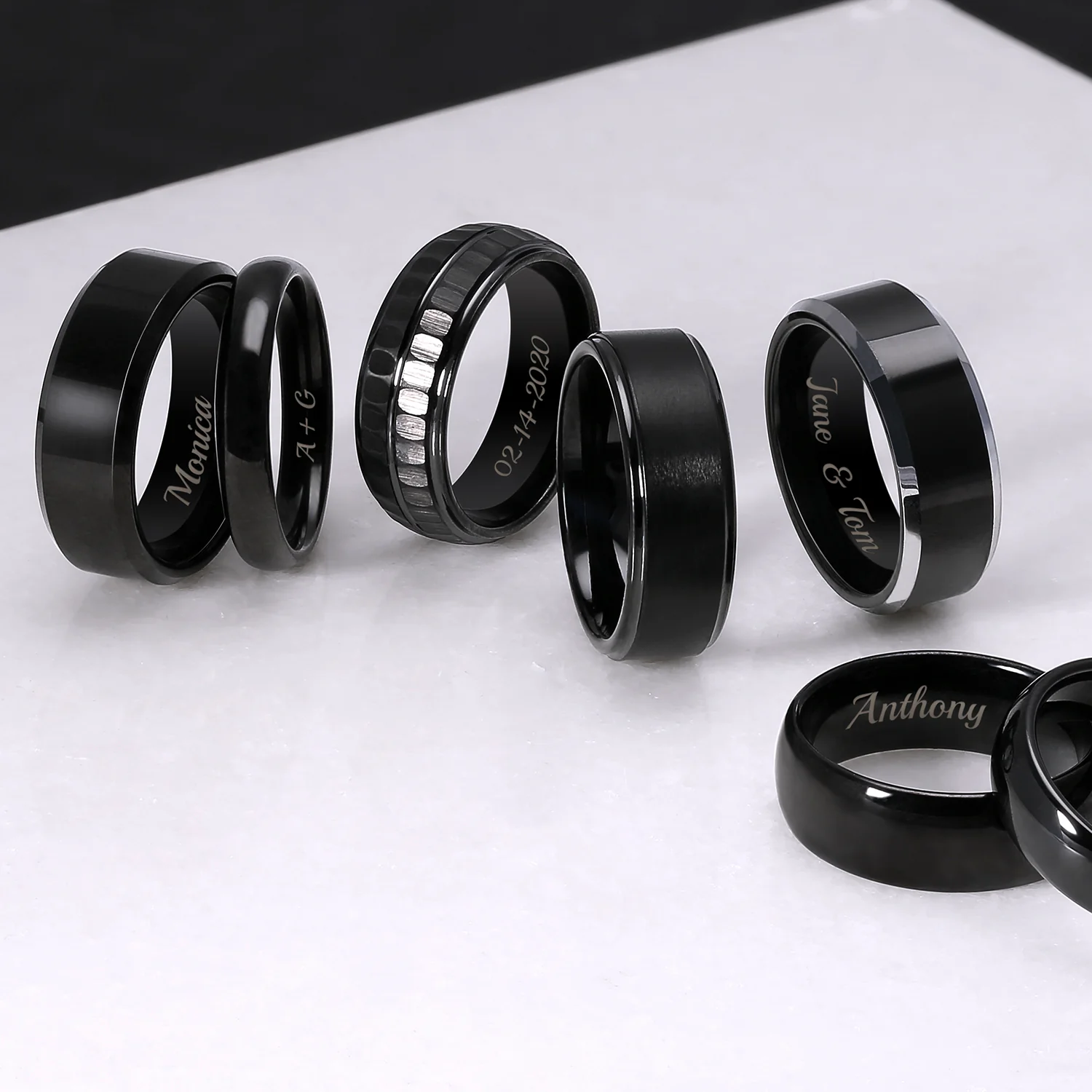 Plain Simple Beveled Edge Black Matte Titanium Wedding Band Ring 8MM Comfort Fit - Image 10