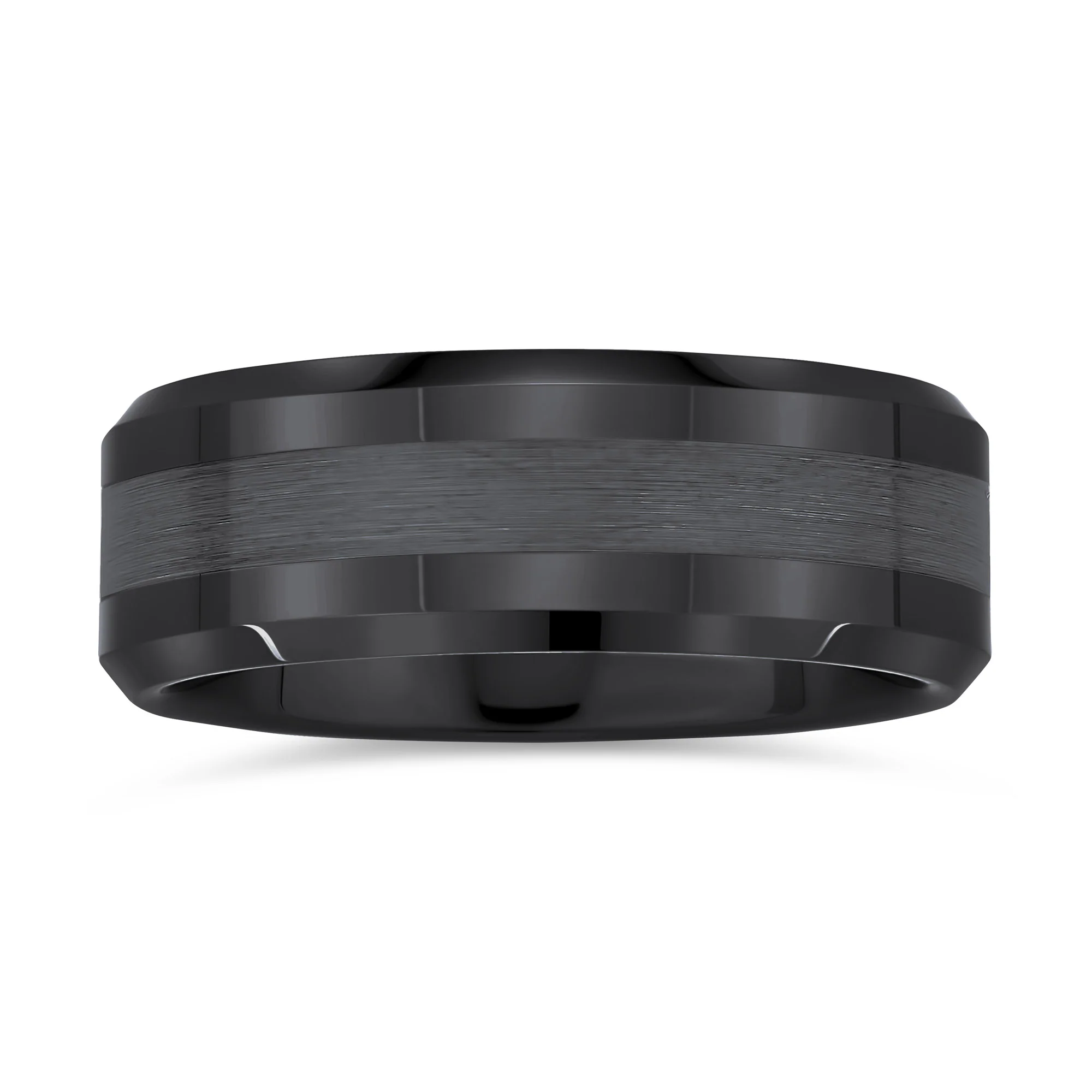 Plain Simple Beveled Edge Gunmetal Titanium Wedding Band Ring 8MM Comfort Fit - Image 2