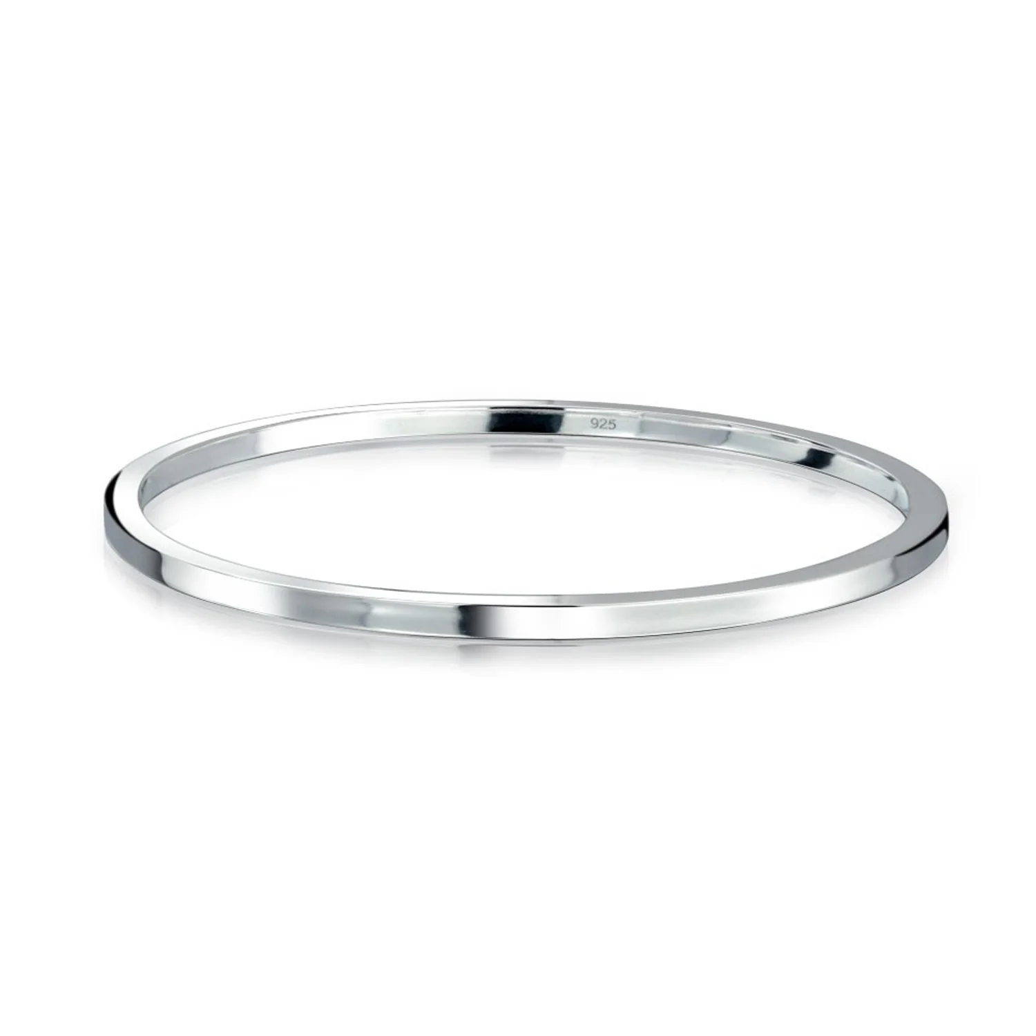 Classic Plain Solid 2MM Flat Edge Stackable .925 Sterling Silver Bangle Bracelet