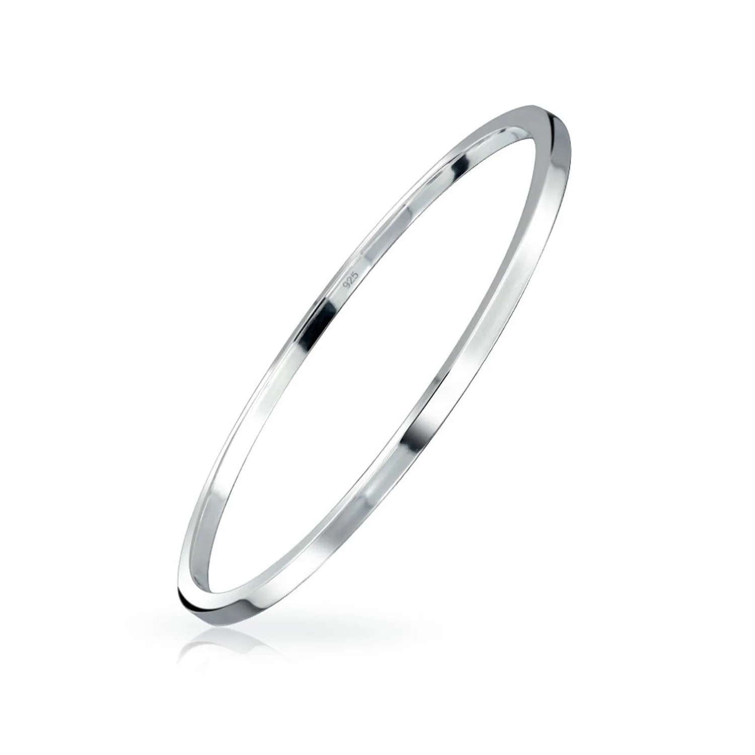 Classic Plain Solid 2MM Flat Edge Stackable .925 Sterling Silver Bangle Bracelet - Image 2