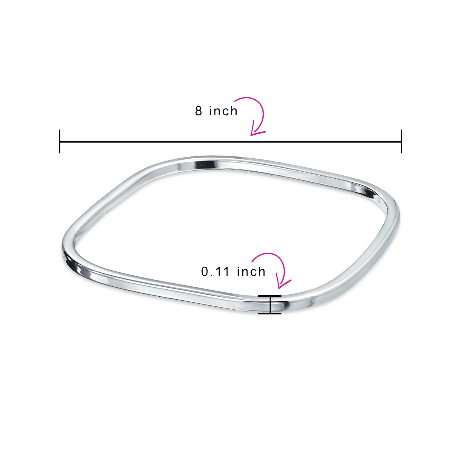 Plain Stackable Square Bangle Bracelet Polished Silver - Image 3
