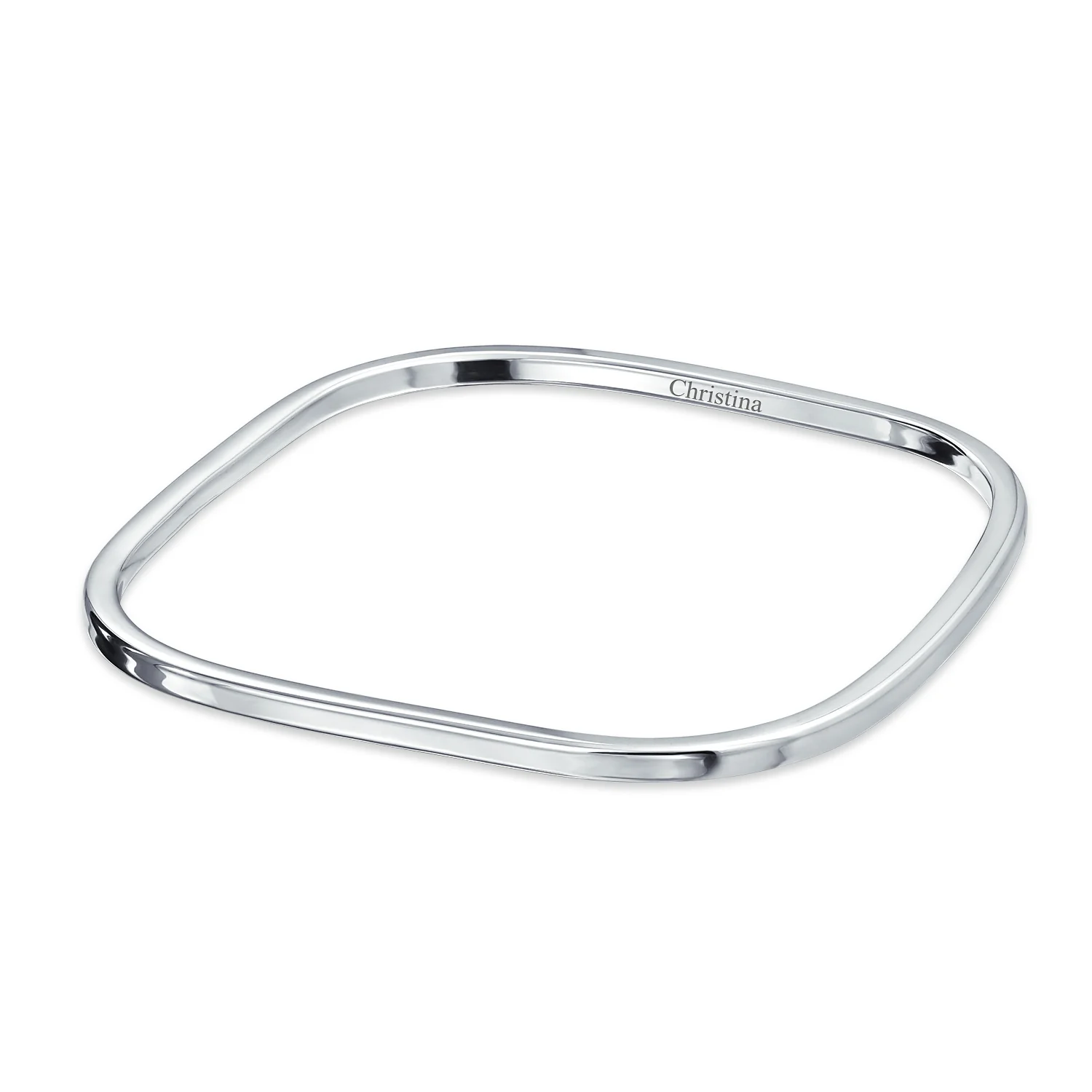 Plain Stackable Square Bangle Bracelet Polished Silver - Image 5