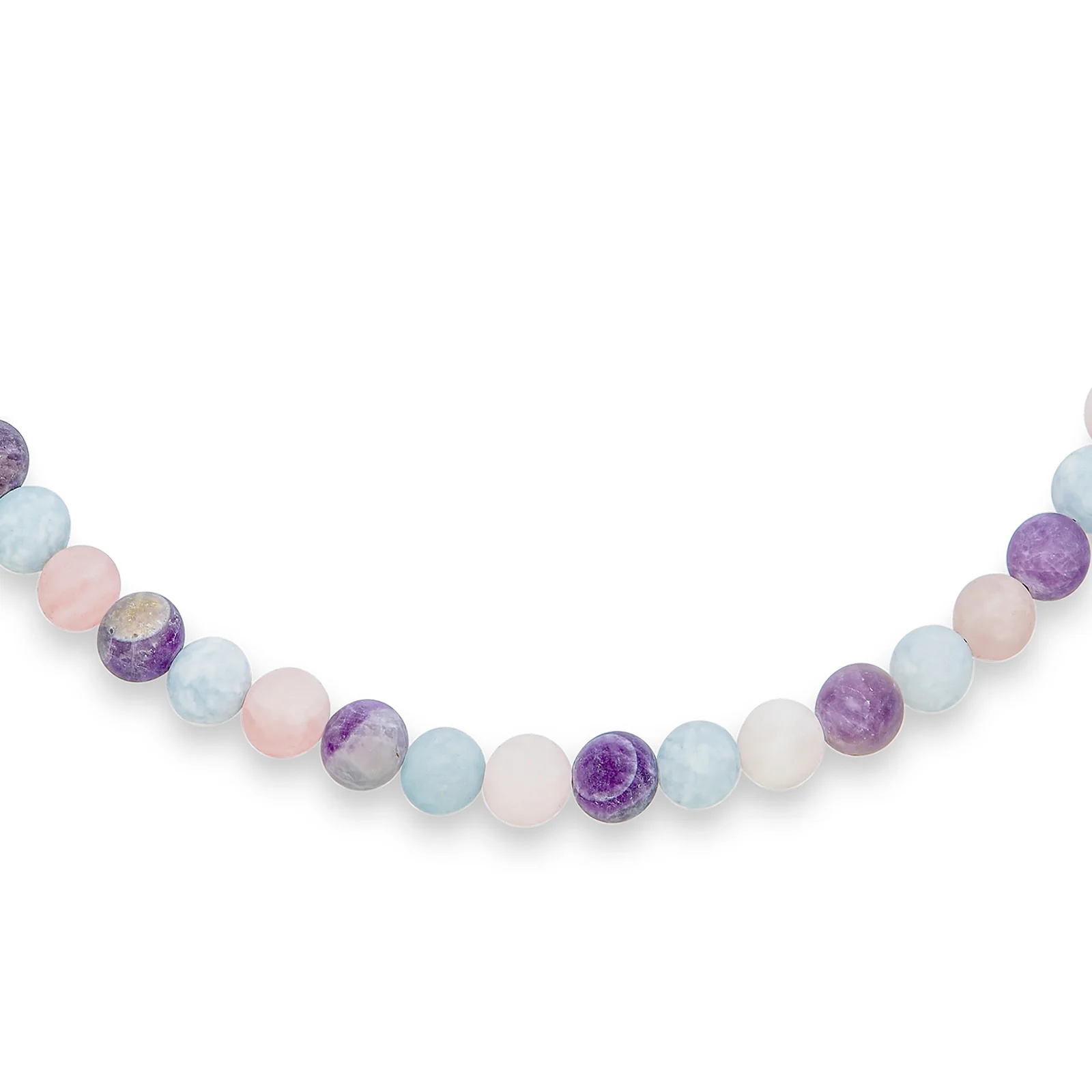 Multi Color Amethyst Aquamarine Quartz 10MM Bead Strand Necklace Silver Clasp - Image 2