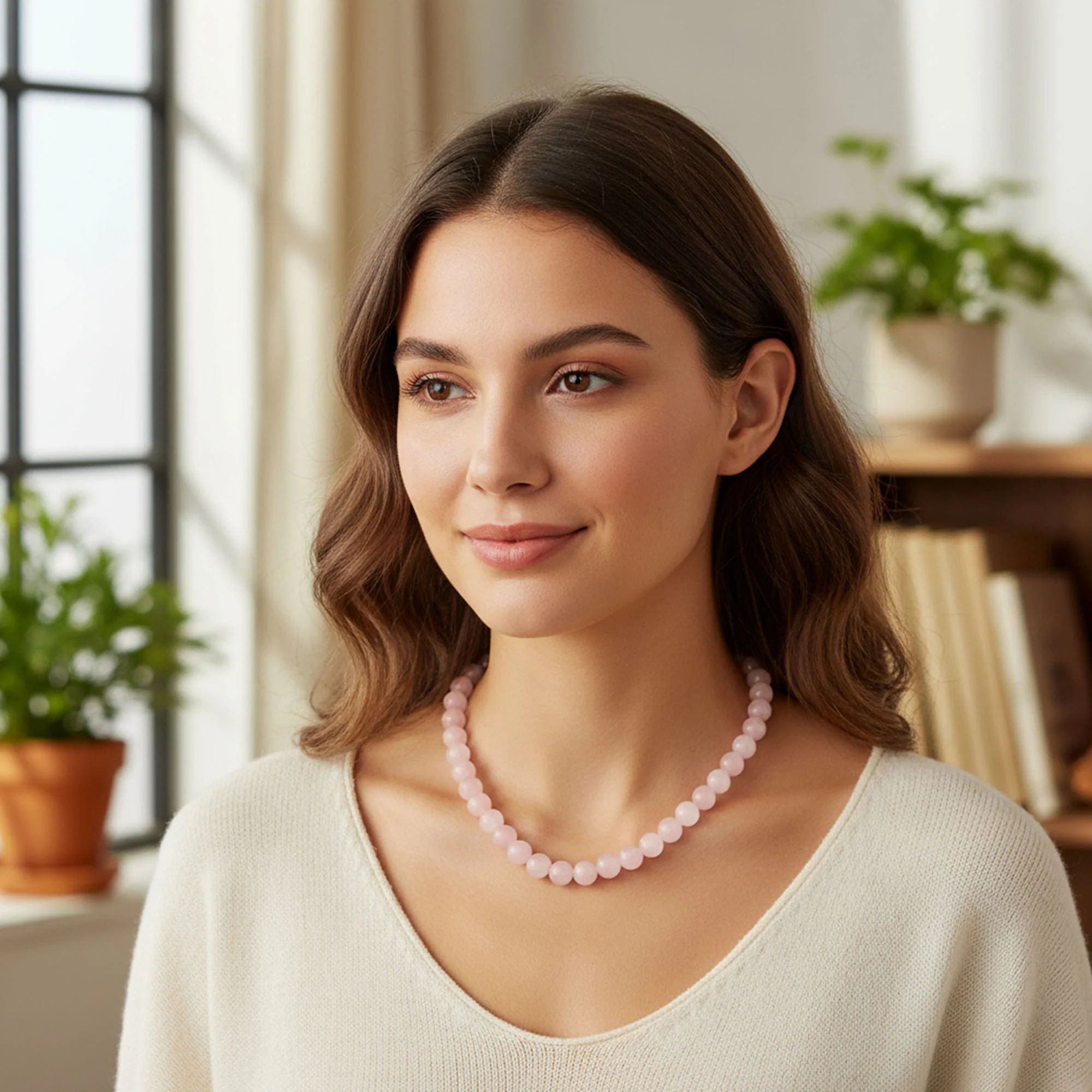 Semi-Precious Natural Pink Rose Quartz Stone 10MM Bead Strand Necklace 19 Inch - Image 5