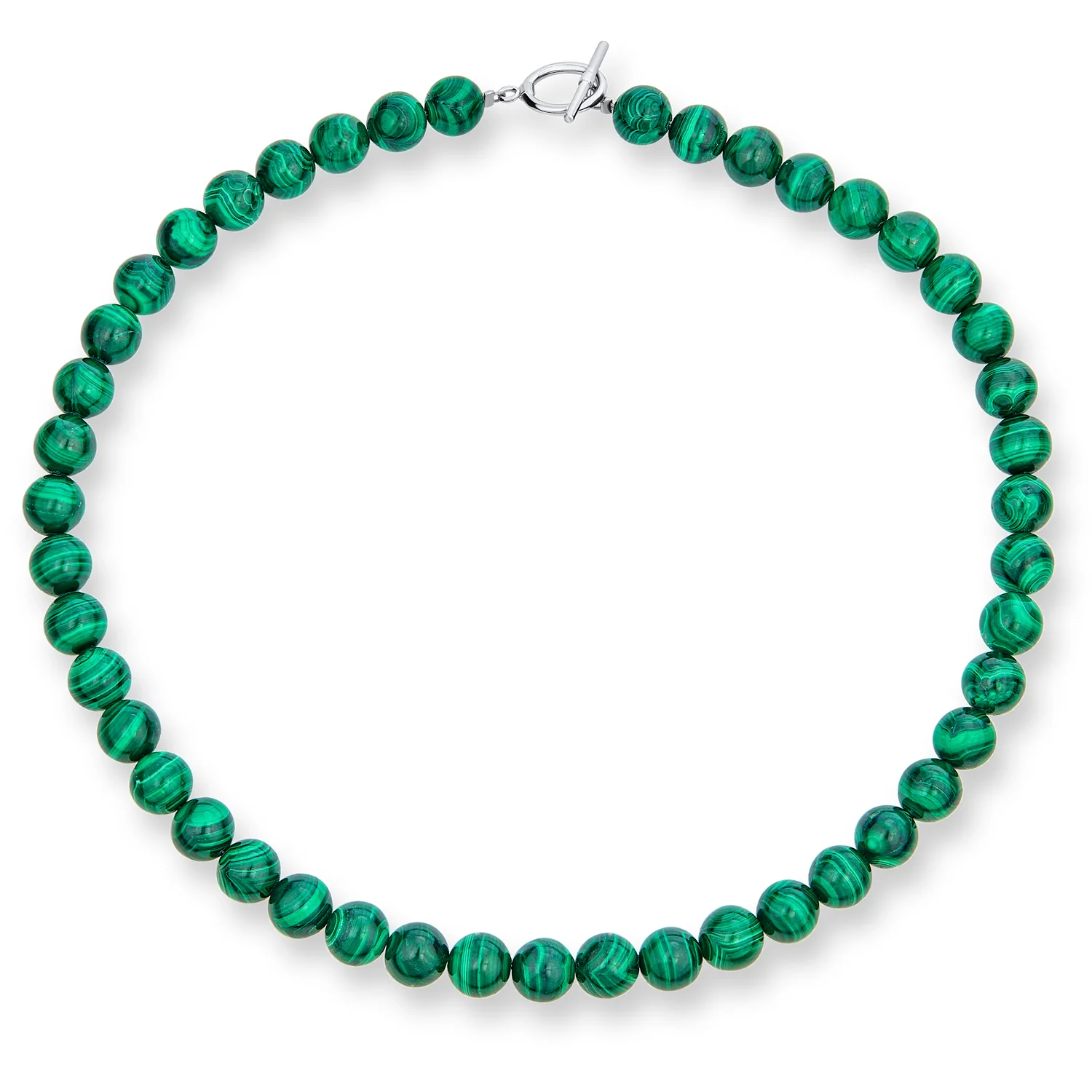 Semi-Precious Created Malachite Stone 10MM Bead Strand Collar Necklace 16 Inch