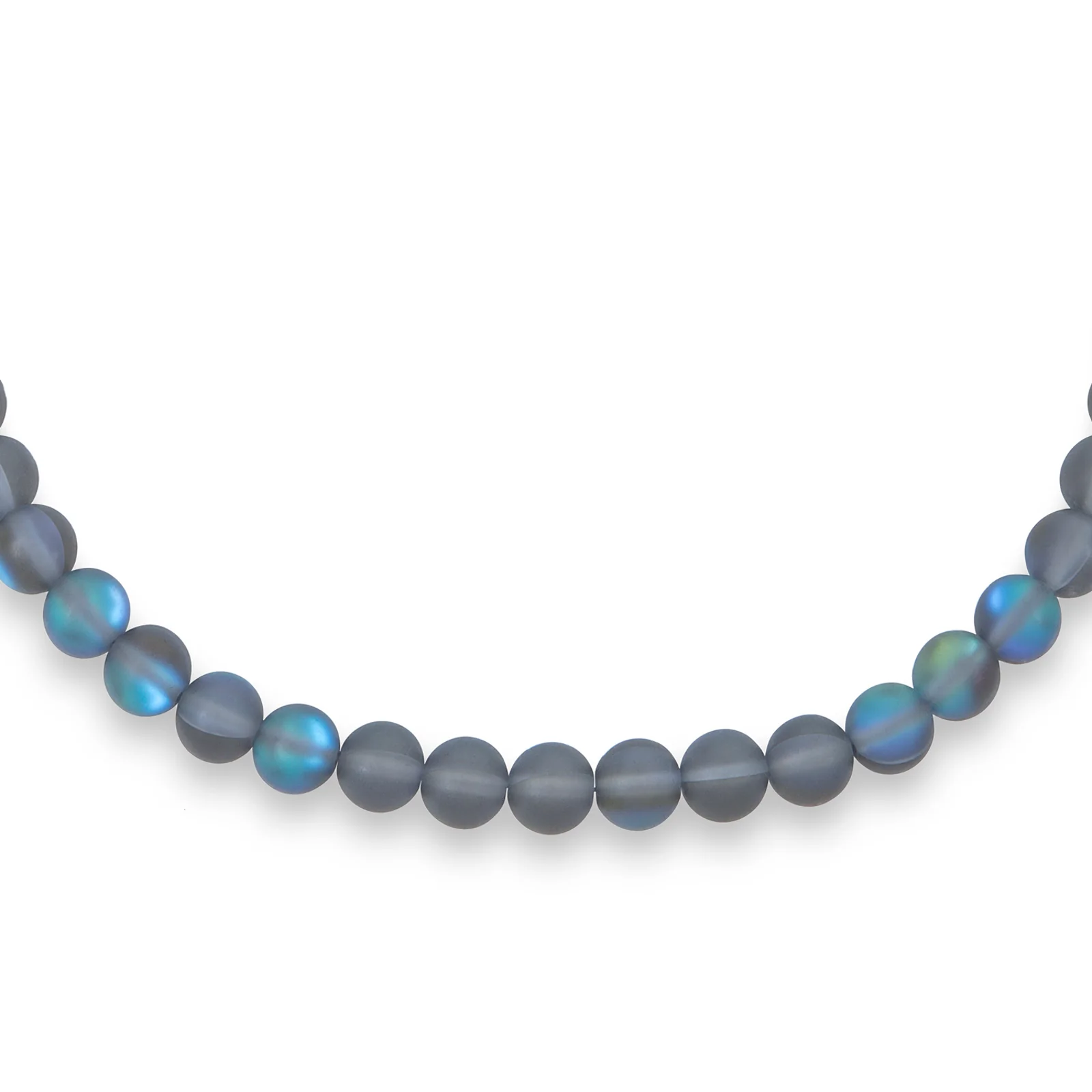 Translucent Blue Moonstone 10MM Bead Strand Necklace Silver Clasp 20Inch - Image 3