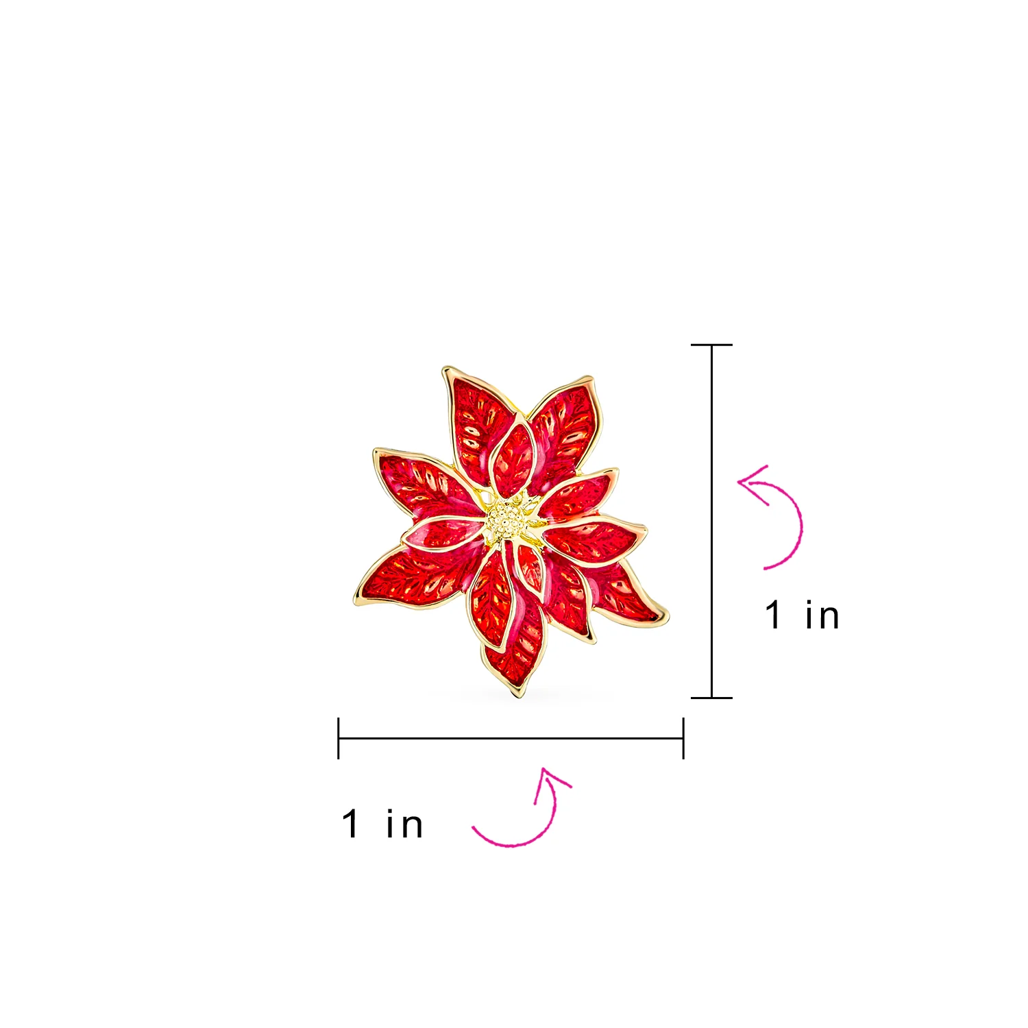 Large Statement Poinsettia Brooch Clip-On Earrings Set Red Enamel Gold Plated - Image 16