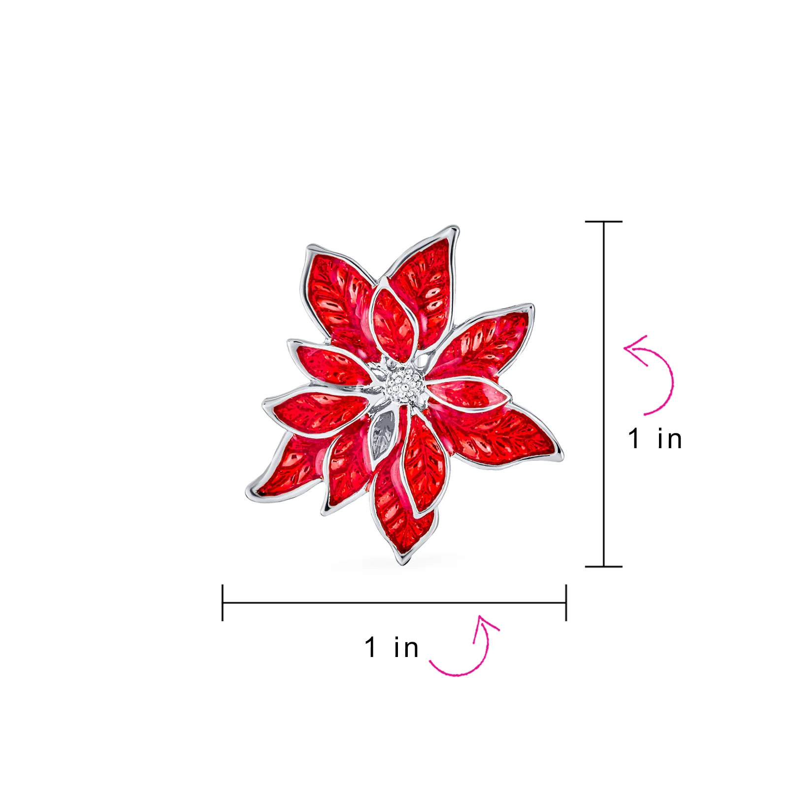 Large Statement Poinsettia Brooch Clip-On Earrings Set Red Enamel Gold Plated - Image 18