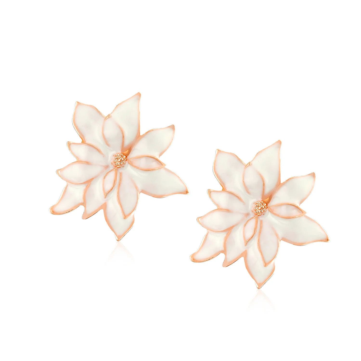 Large Statement Poinsettia Brooch Clip-On Earrings Set Red Enamel Gold Plated - Image 7