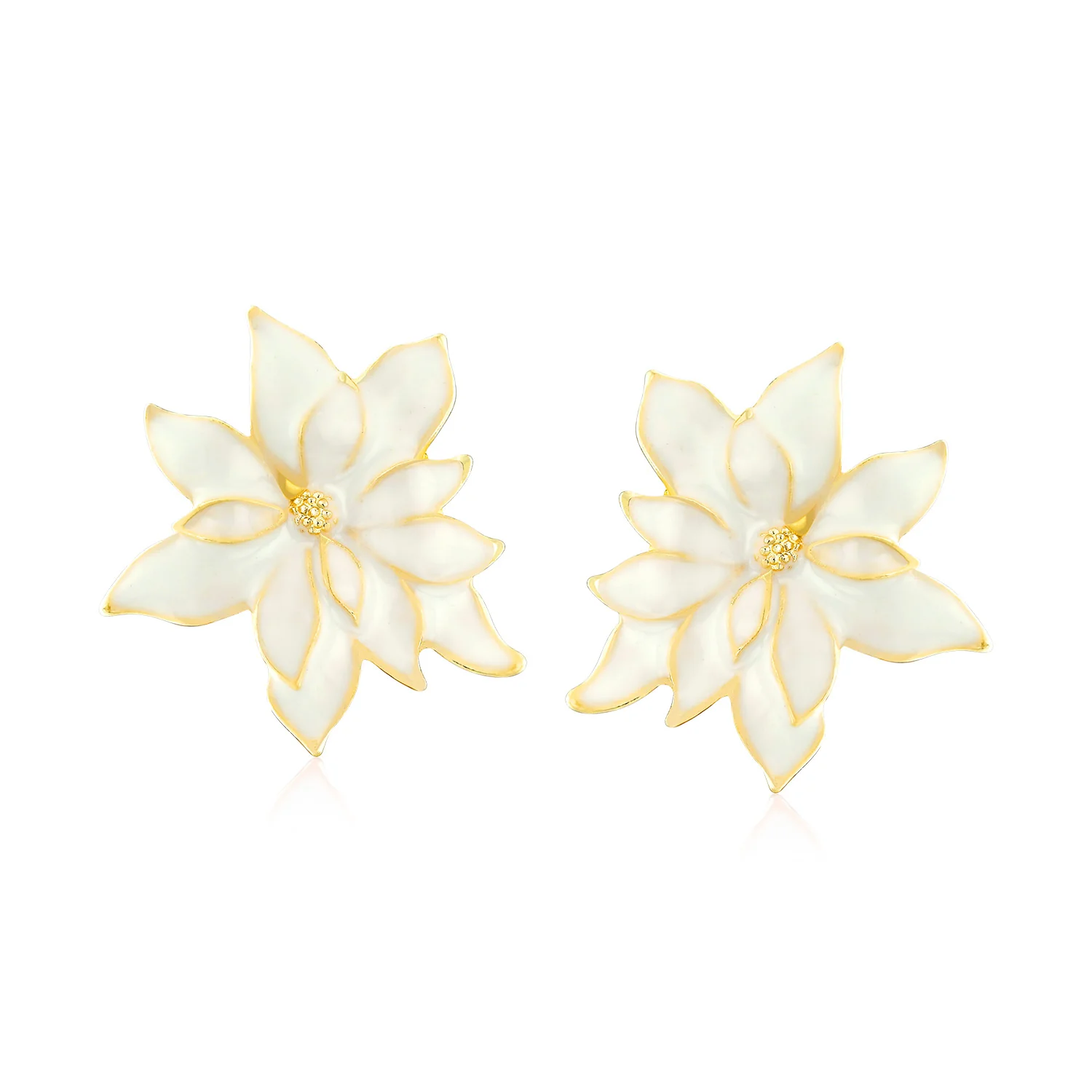 Large Statement Poinsettia Brooch Clip-On Earrings Set Red Enamel Gold Plated - Image 9