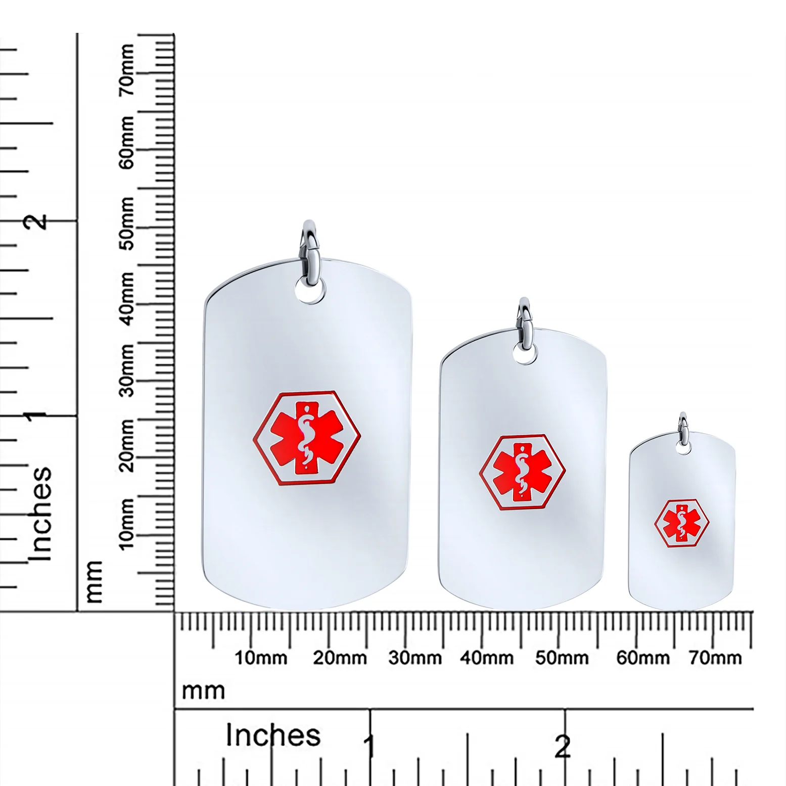 Pre-Medical ID Diabetic Dog Tag Pendant Necklace Silver Tone Stainless Steel - Image 3
