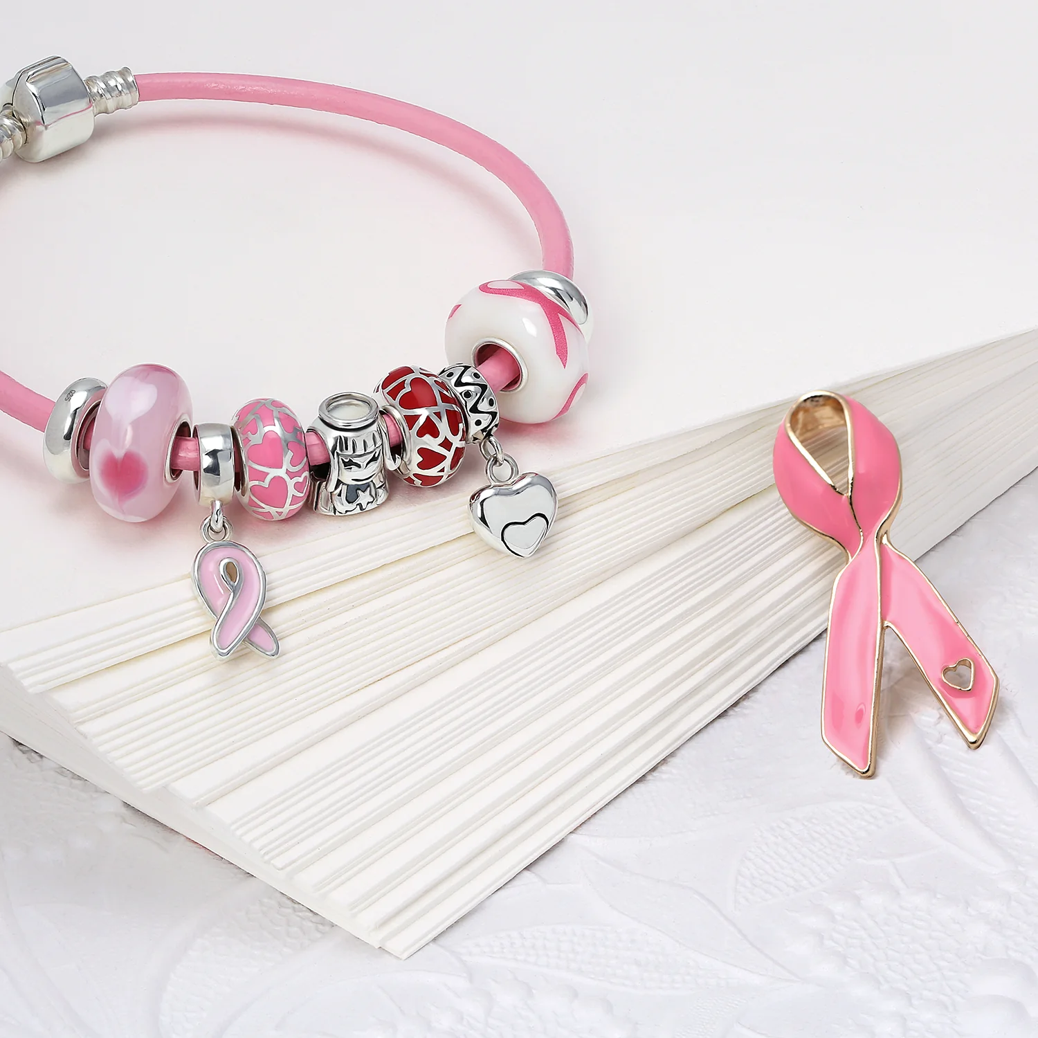 Prevention Pink Ribbon Breast Cancer Survivor Brooche Pin Gold Heart Accessory - Image 4