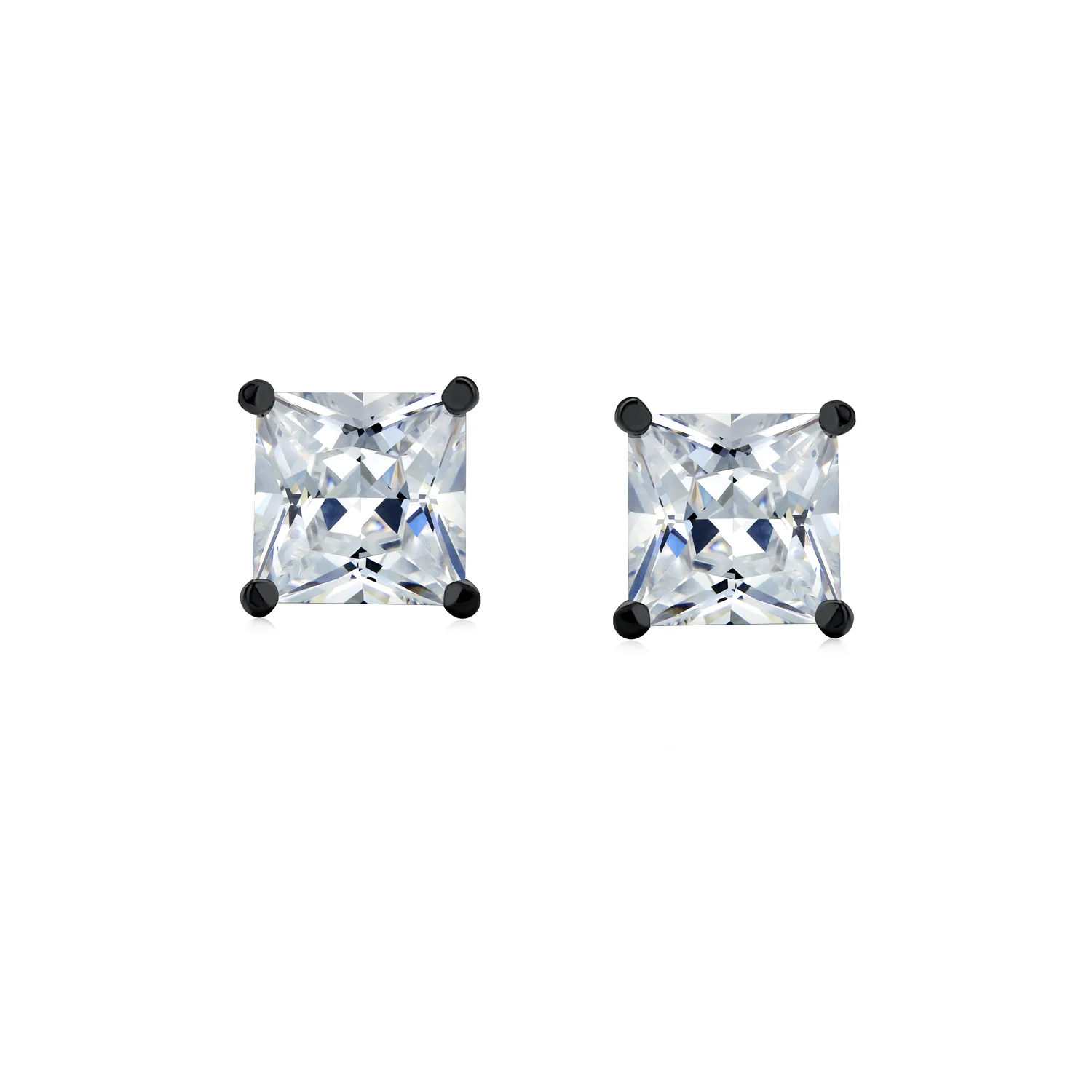 Clear Square Princess Cut Cubic Zirconia Solitaire Stud Earrings CZ Secure Screw Back Black Gold Plated .925 Sterling Silver - Image 4