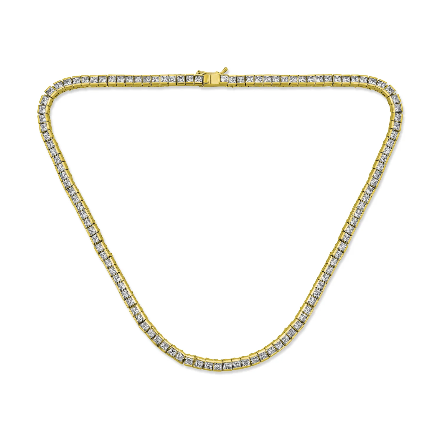 Princess Cut CZ Tennis Necklace & 1CT Solitaire Stud Earrings Set Gold Plated - Image 3