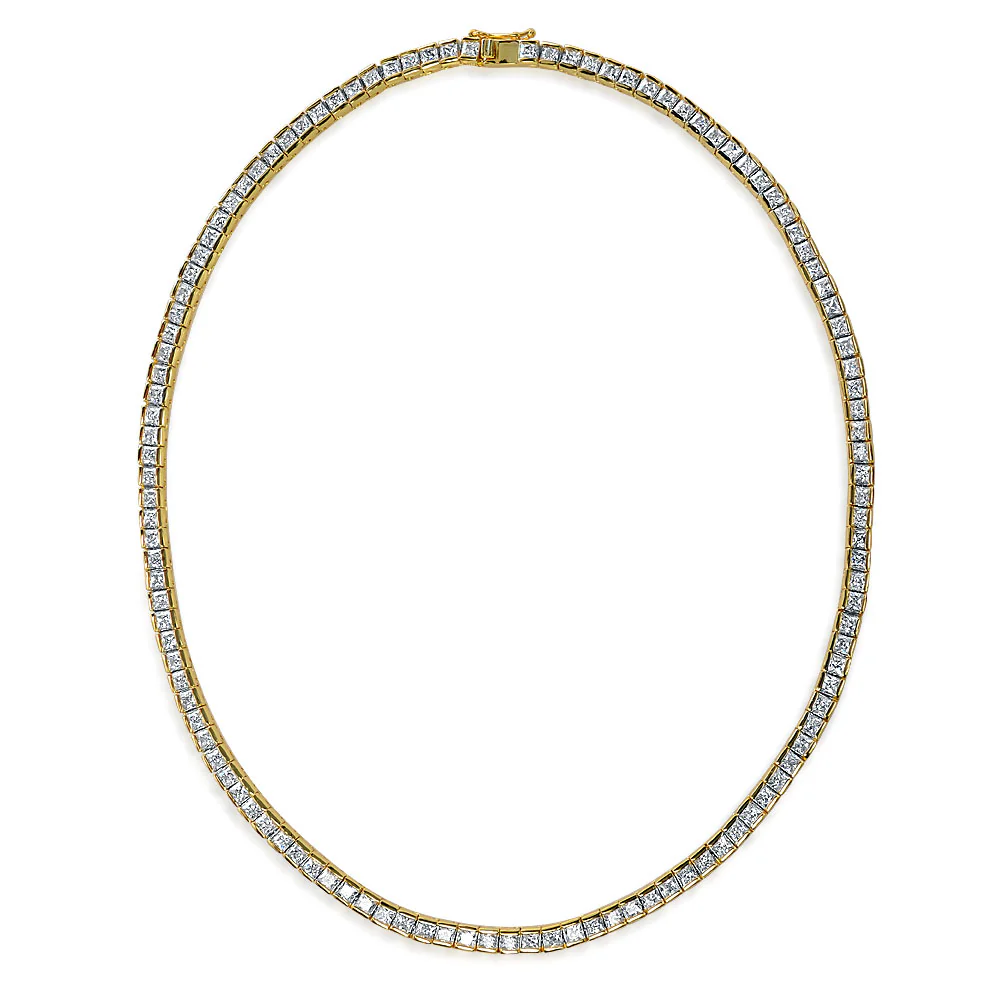 Princess Cut CZ Tennis Necklace & 1CT Solitaire Stud Earrings Set Gold Plated - Image 5