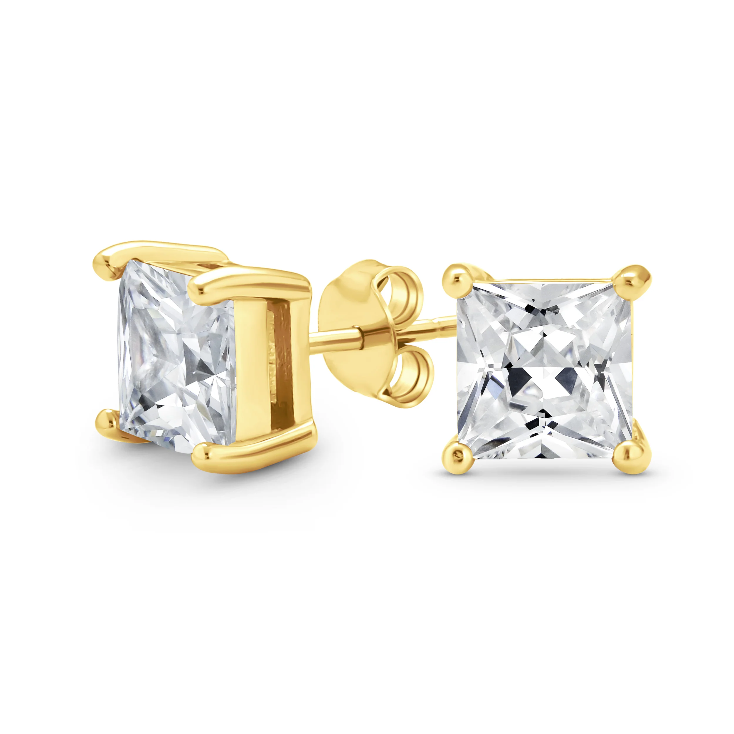 Princess Cut CZ Tennis Necklace & 1CT Solitaire Stud Earrings Set Gold Plated - Image 6