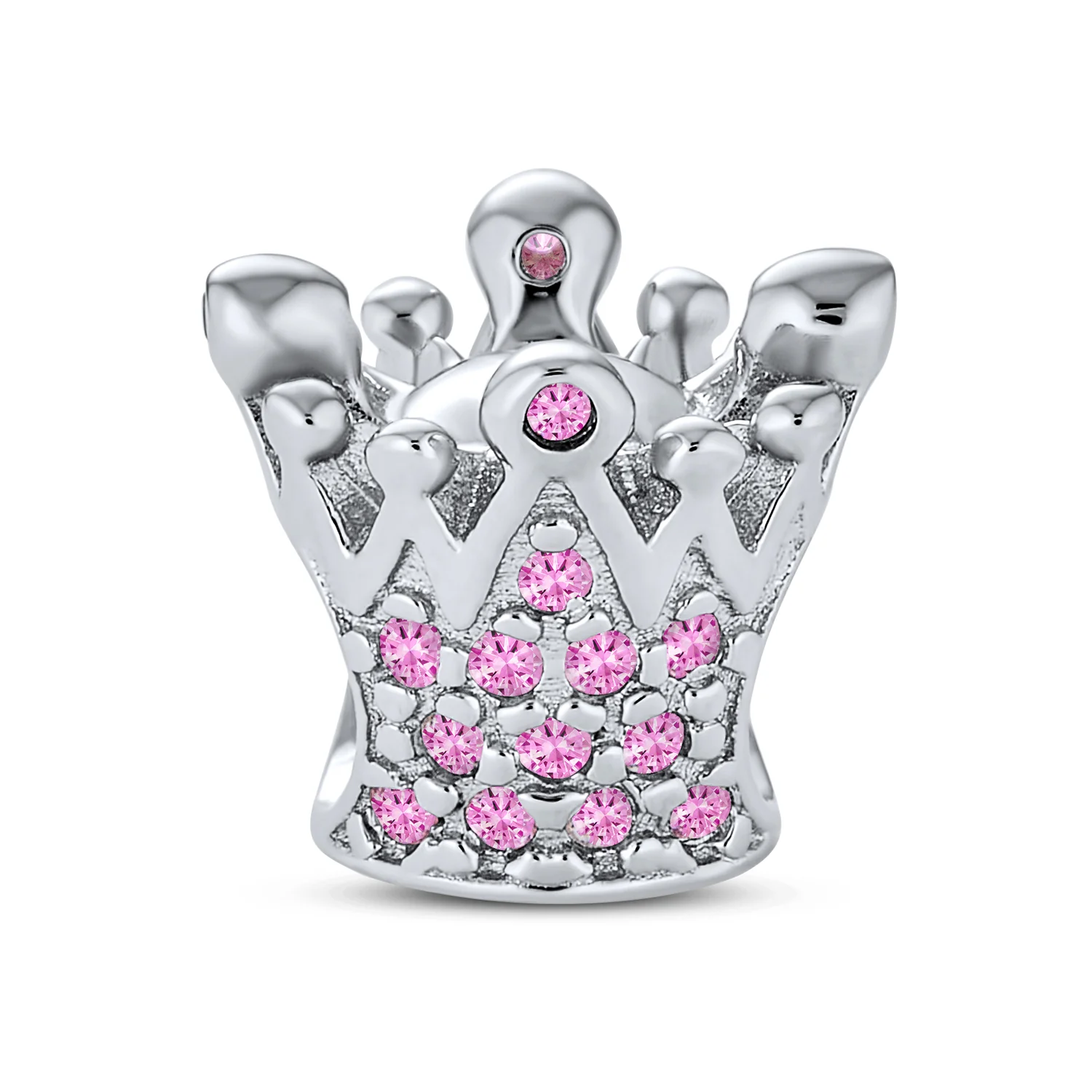 Princess Queen Crown Pink Fuchsia Crystal Bead Charm for European Bracelet