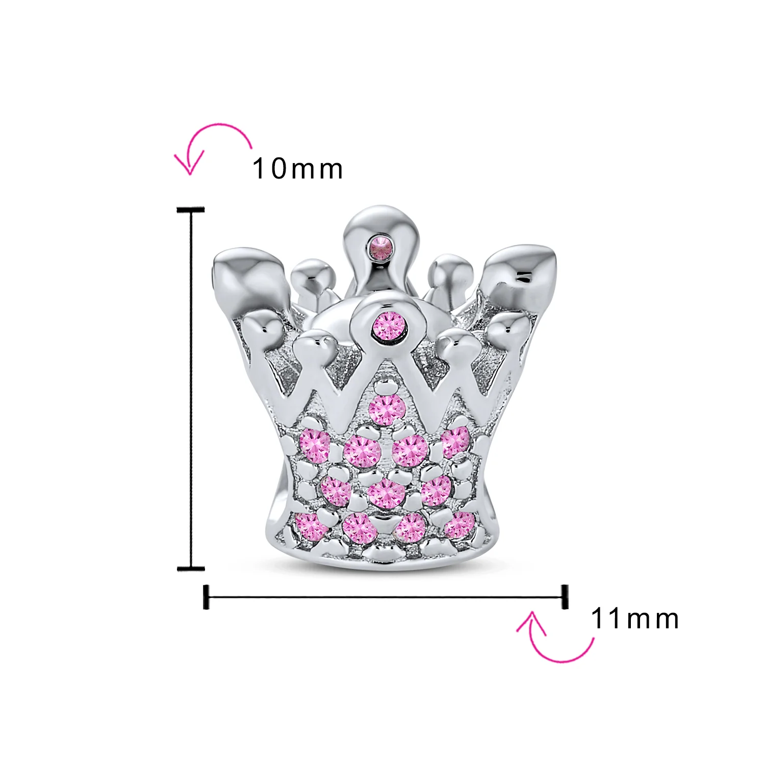 Princess Queen Crown Pink Fuchsia Crystal Bead Charm for European Bracelet - Image 3