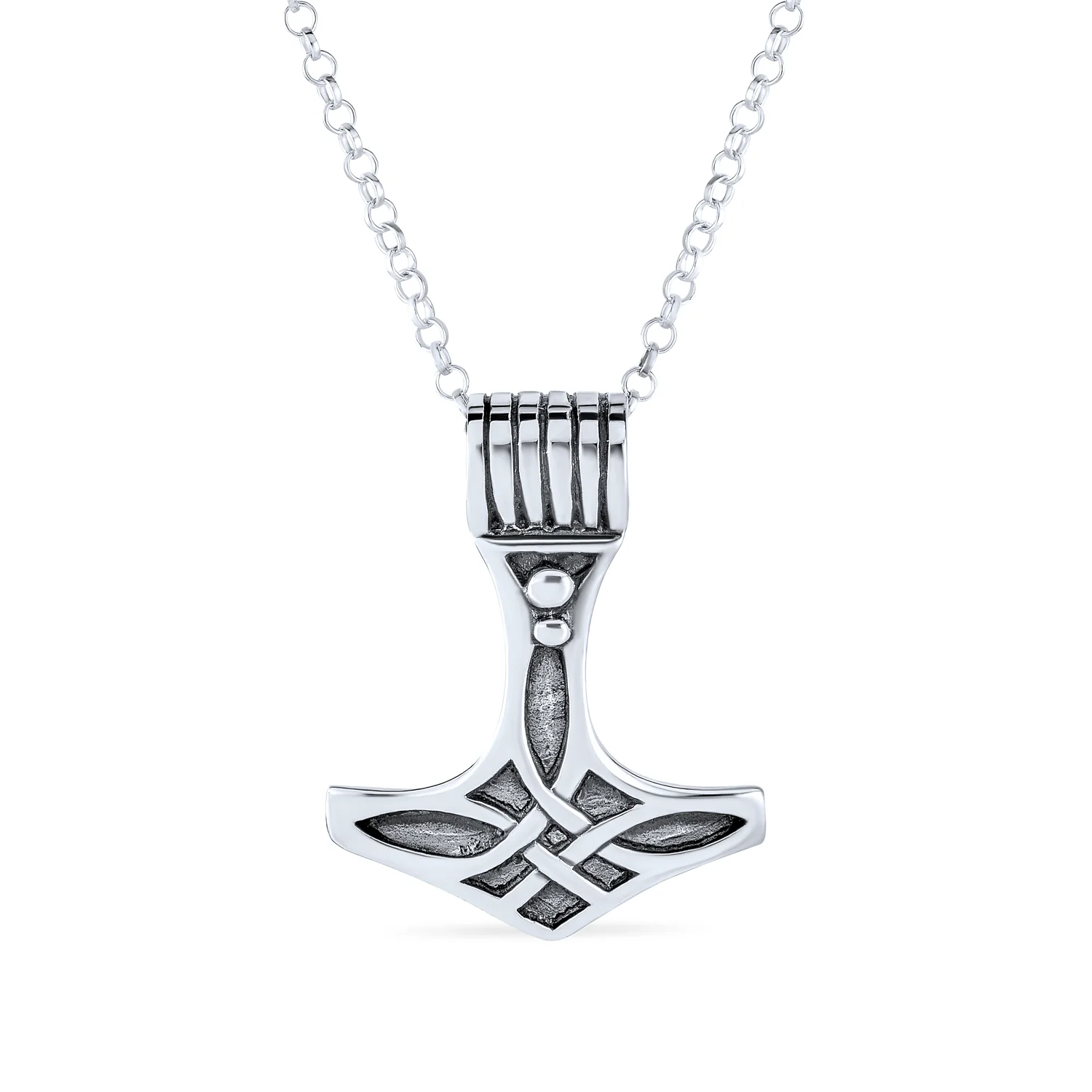 Celtic Symbol of Strength Norse Thors Hammer Pendant Necklace Oxidized .925 Sterling Silver
