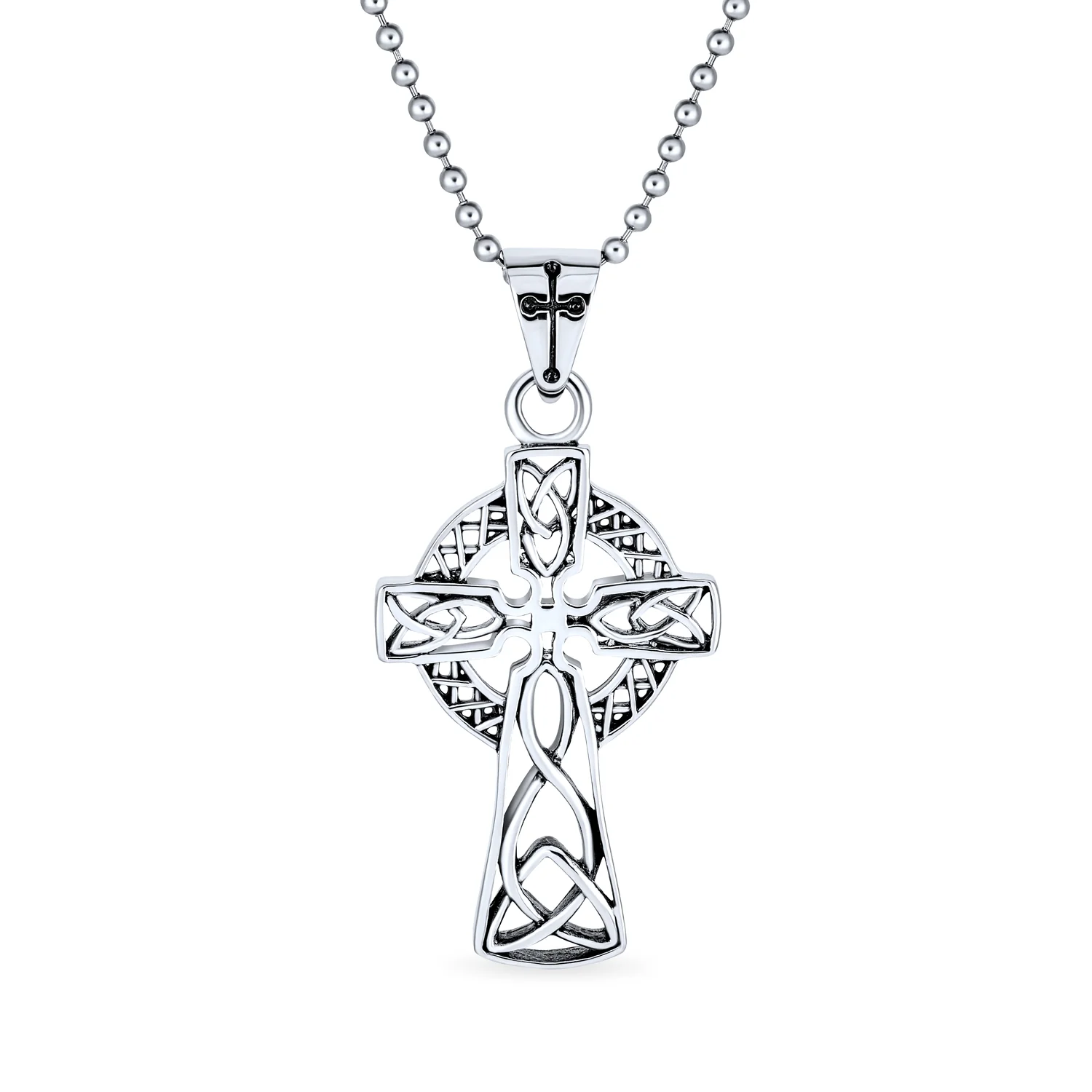 Protection Amulet Celtic Cross Pendant Necklace Oxidized Silver 20 Inch Chain