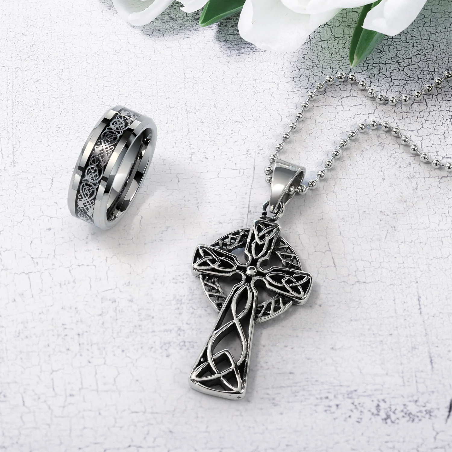 Protection Amulet Celtic Cross Pendant Necklace Oxidized Silver 20 Inch Chain - Image 4