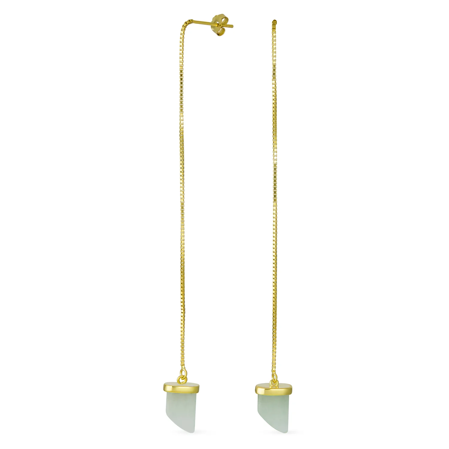 Protection Amulet Italian Horn Dangle Gemstone Earrings in Green Jade and Gold - Image 2