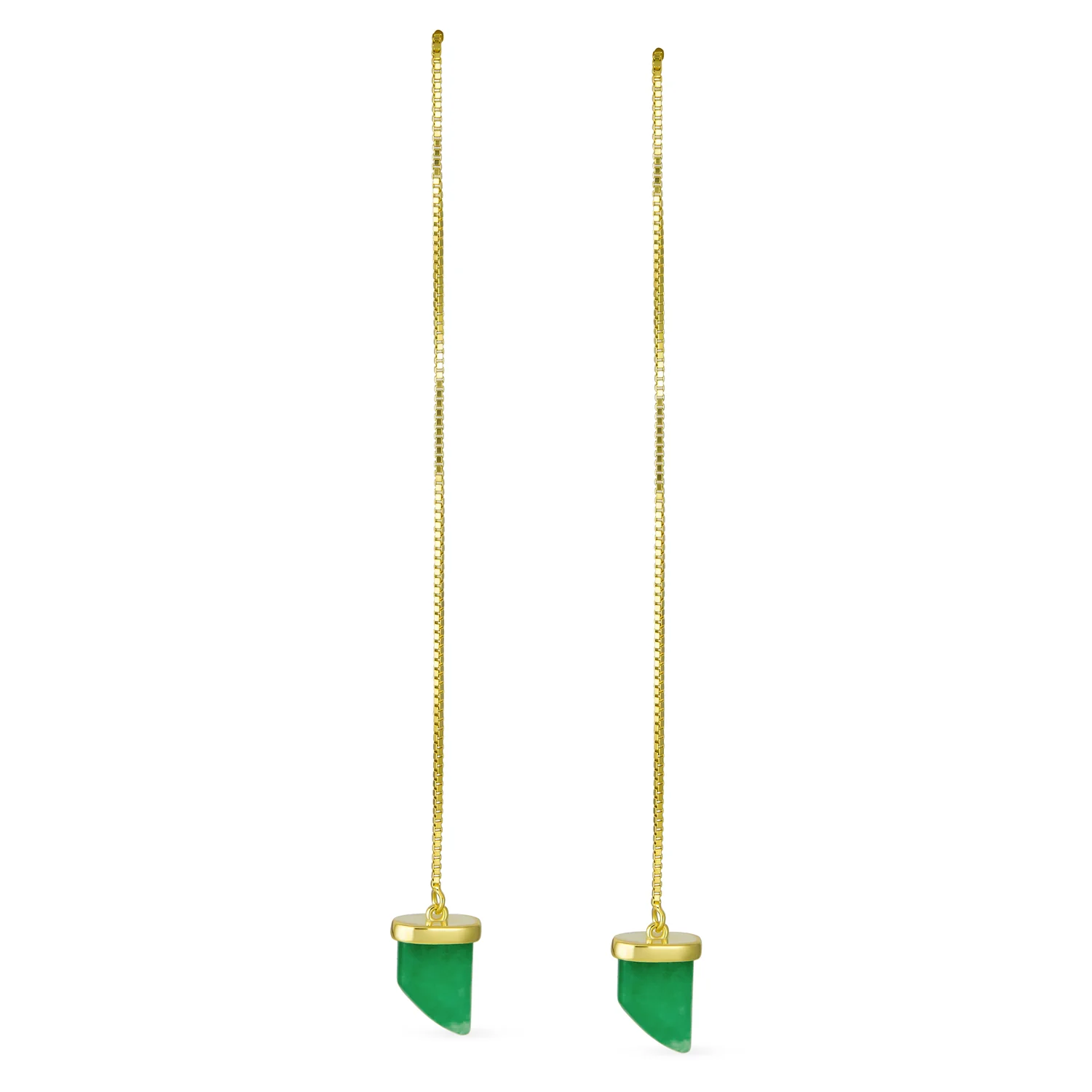 Protection Amulet Italian Horn Dangle Gemstone Earrings in Green Jade and Gold - Image 3