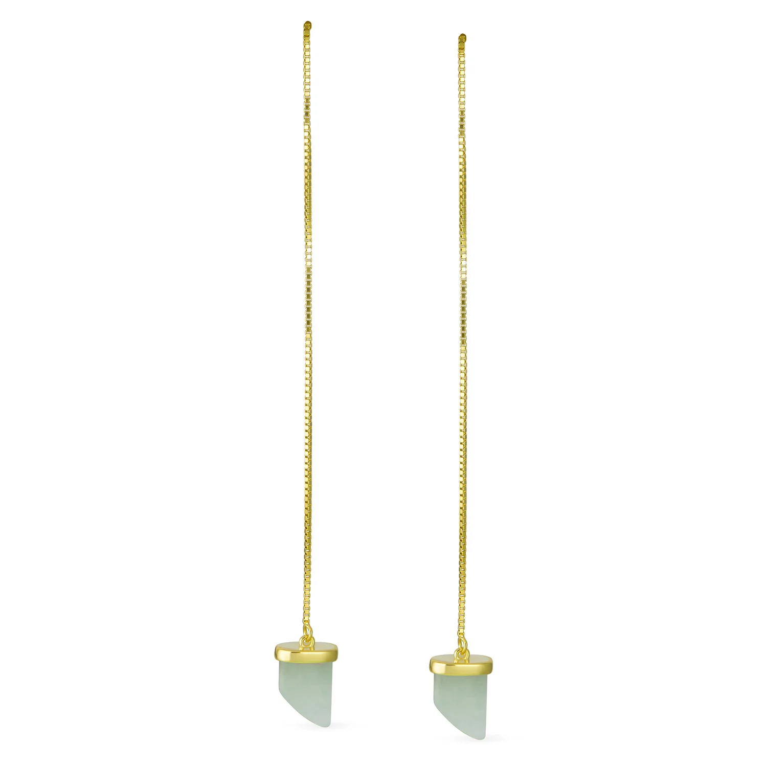 Protection Amulet Italian Horn Dangle Gemstone Earrings in Green Jade and Gold - Image 4