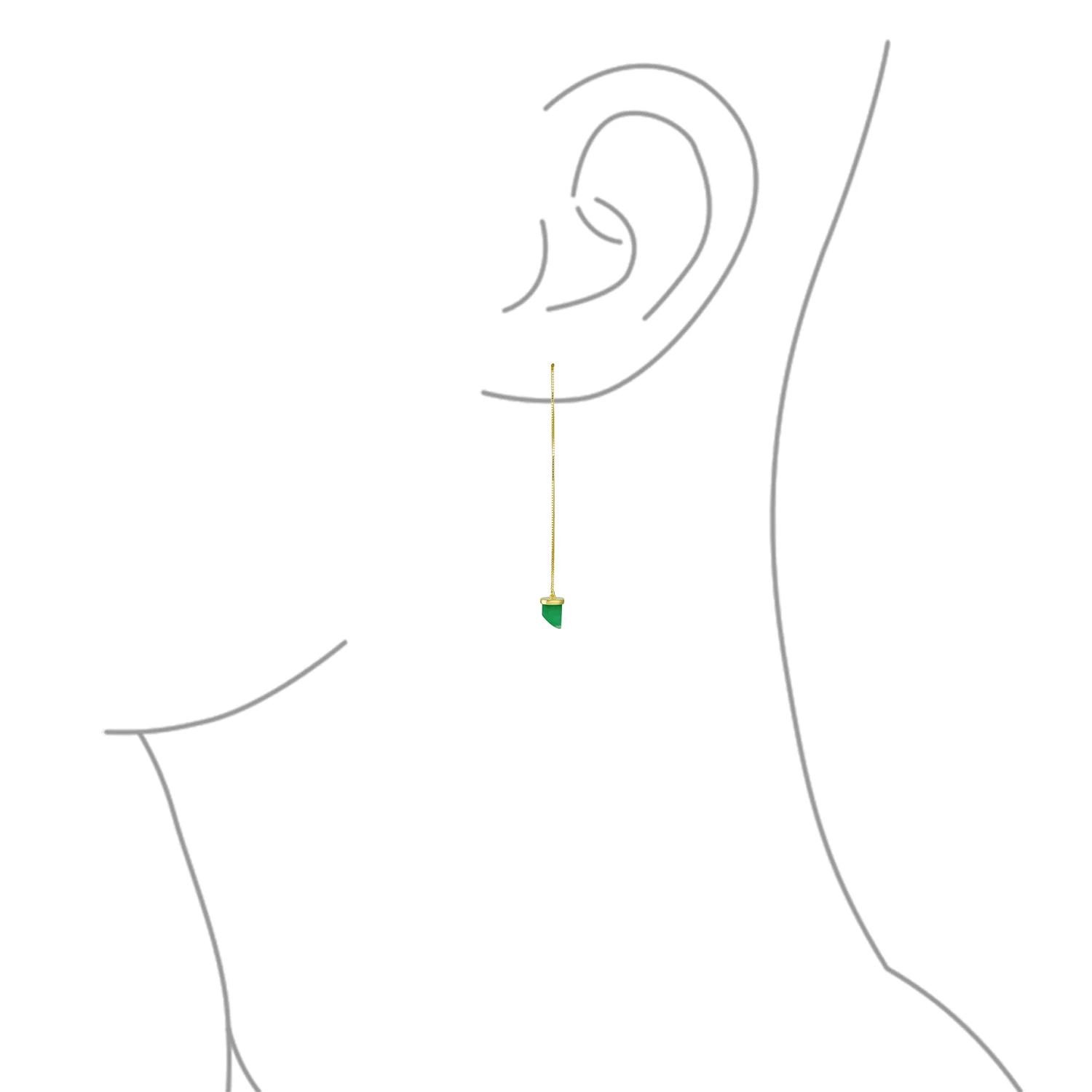 Protection Amulet Italian Horn Dangle Gemstone Earrings in Green Jade and Gold - Image 5
